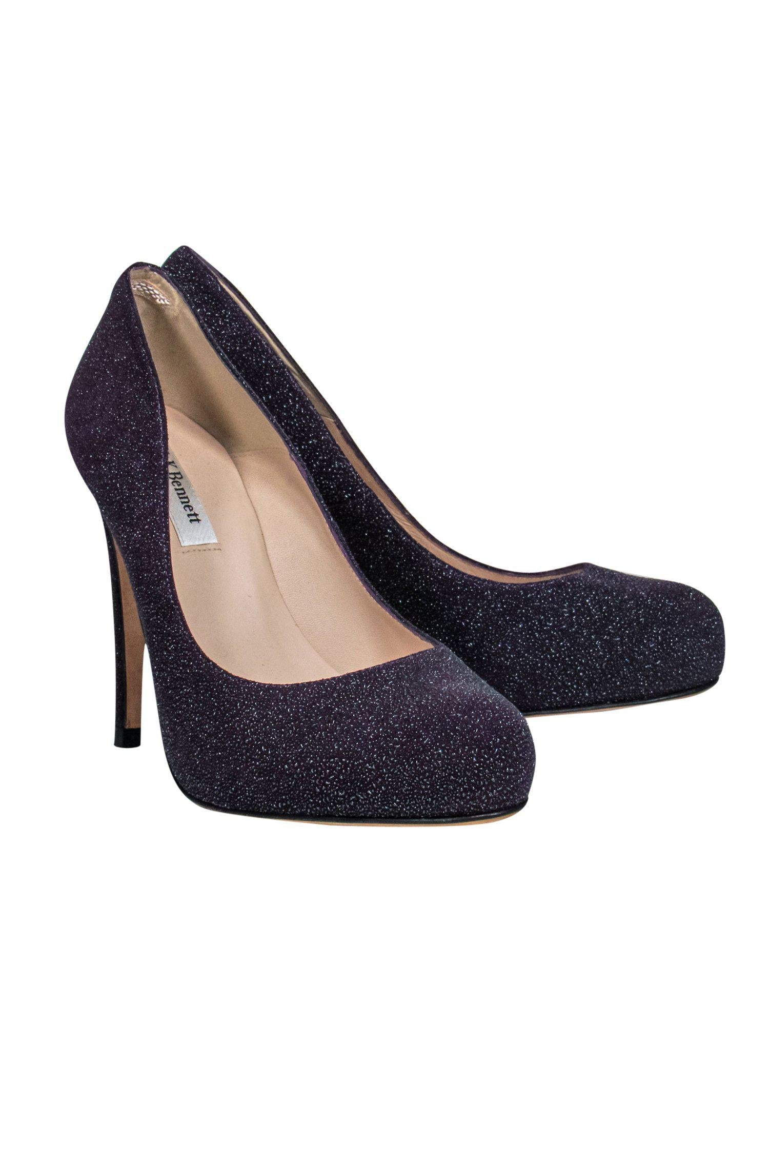 L.K. Bennett Purple Glitter Platform Pumps - Size 8.5 - Party-Ready Glam!