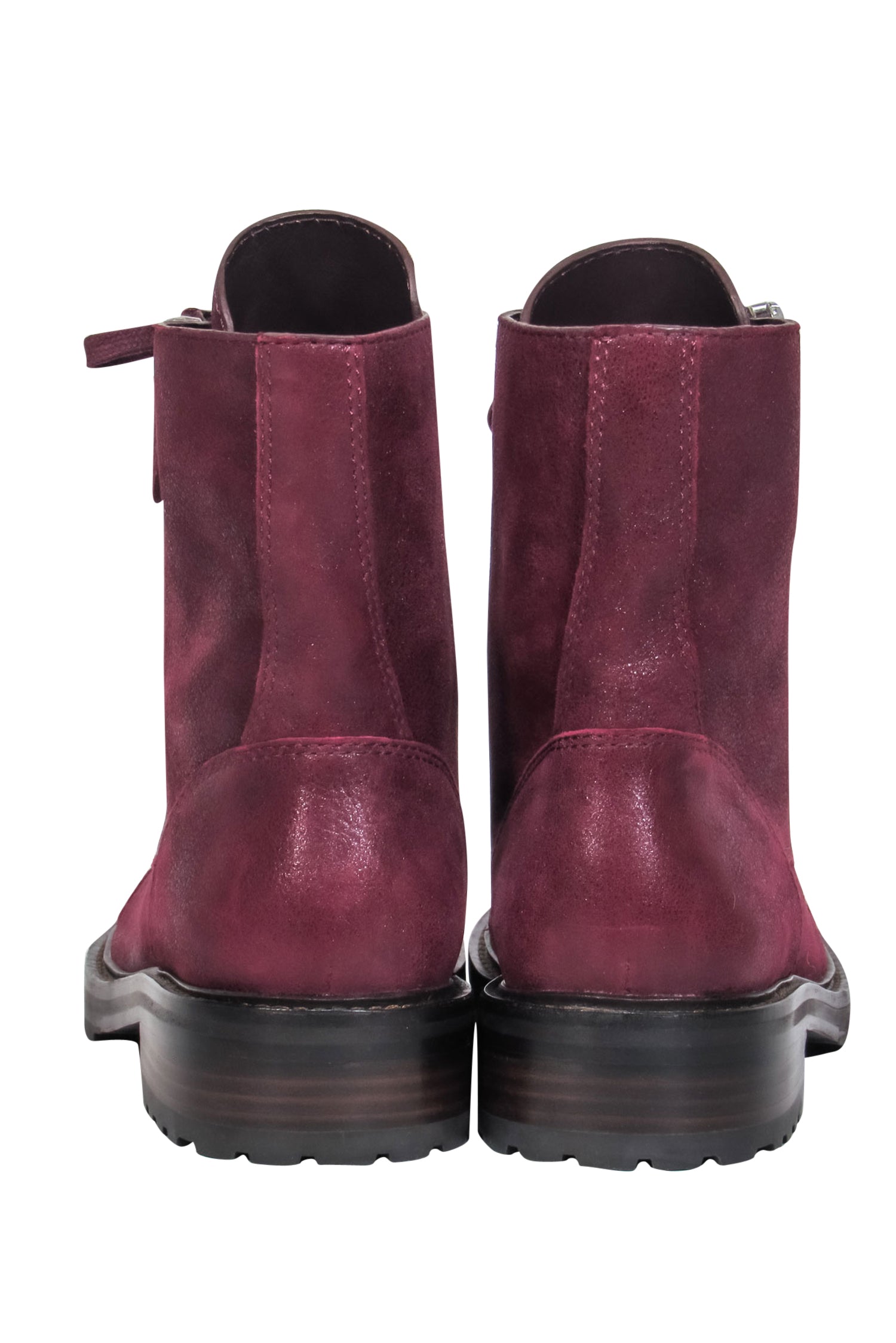 Paige Deep Purple Shiny Suede Lace-Up Combat Boots - Size 8.5 - Fashion Statement for Fall/Winter