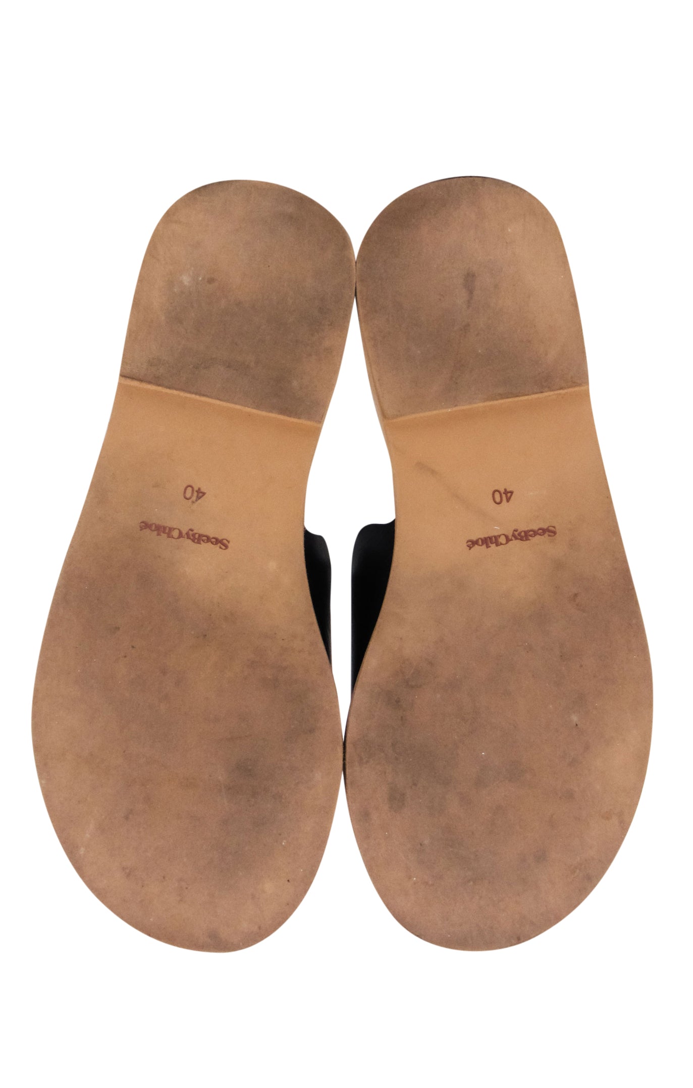 See by Chloe Black Leather Scallop Edge Slide Sandals - Size 10 - Perfect for Vacations