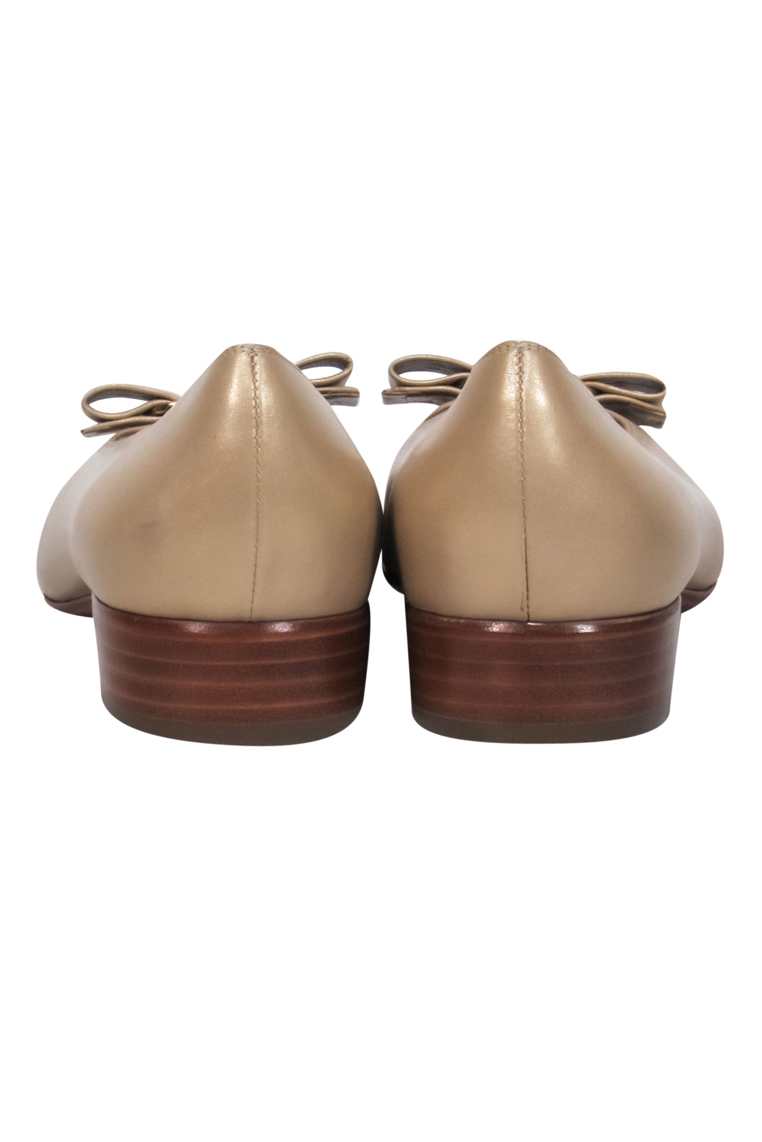 Ferragamo Champagne Leather Bow Flats - Size 10