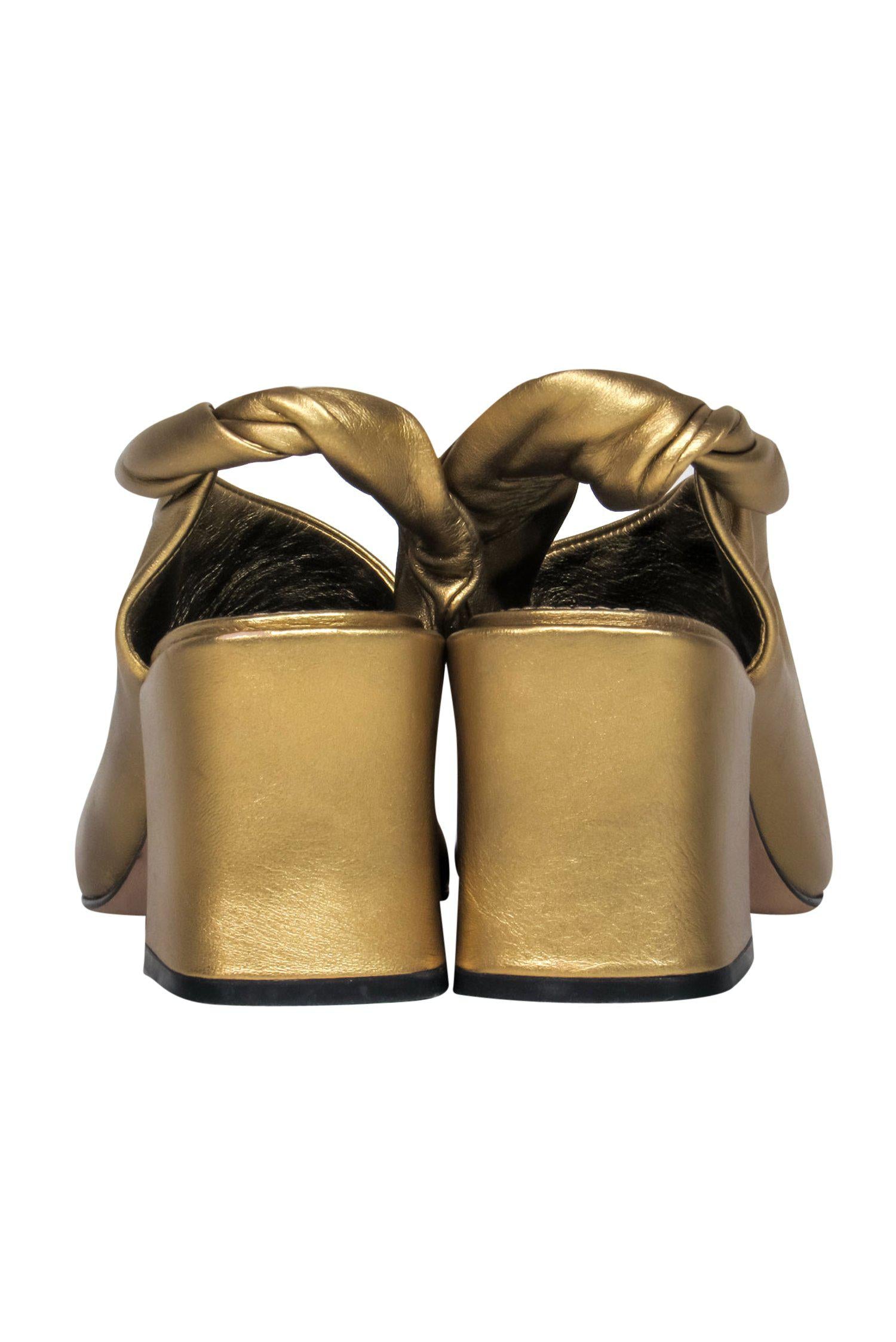Sigerson Morrison Gold Leather Open - Toe Block Heel Slingback Pumps: Size 7 Golden Glam!