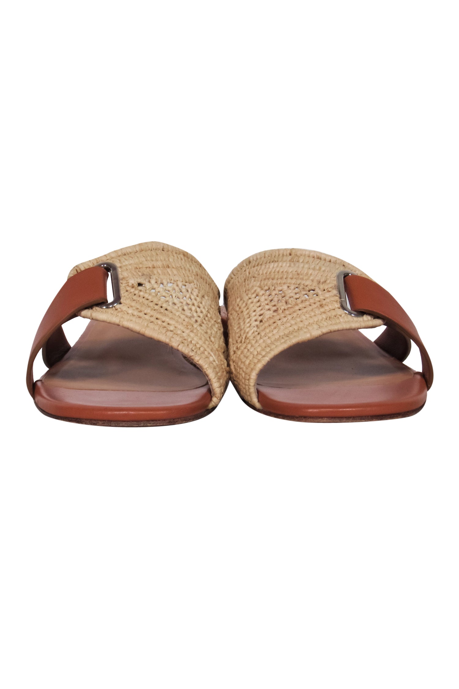Clergerie's Gorgeous Brown Leather & Woven Rattan Slide Sandals - Size 6.5