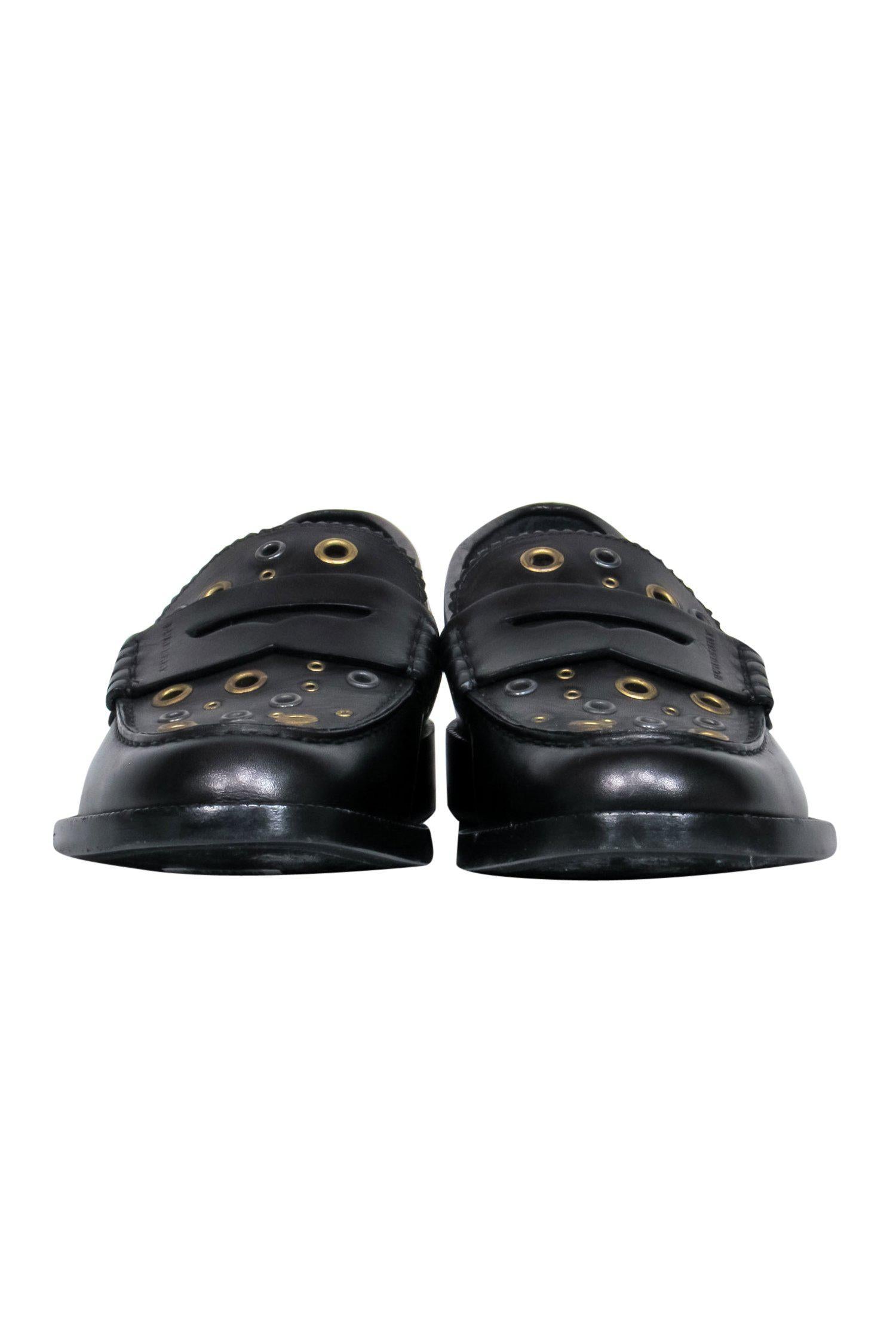 Burberry Black Leather Grommet Loafers - Size 9