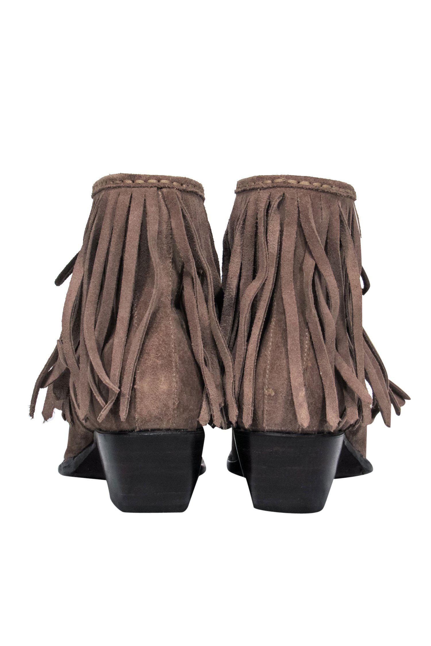 Frye Tan Suede Fringed Lace - Up Heeled Booties Size 8.5