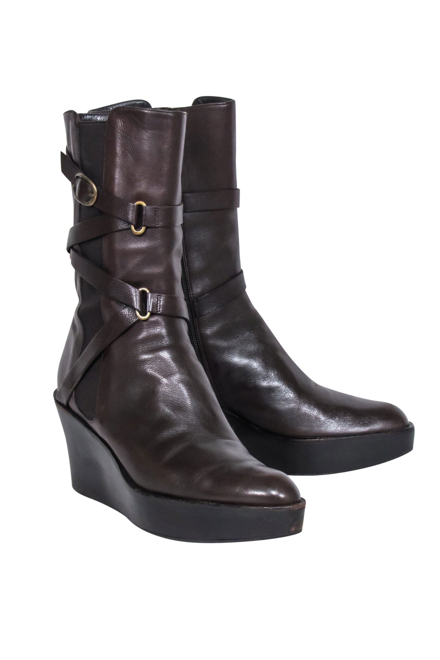 Stuart Weitzman Brown Buckle Wedged Boots - Size 8.5, Winter Style Essential