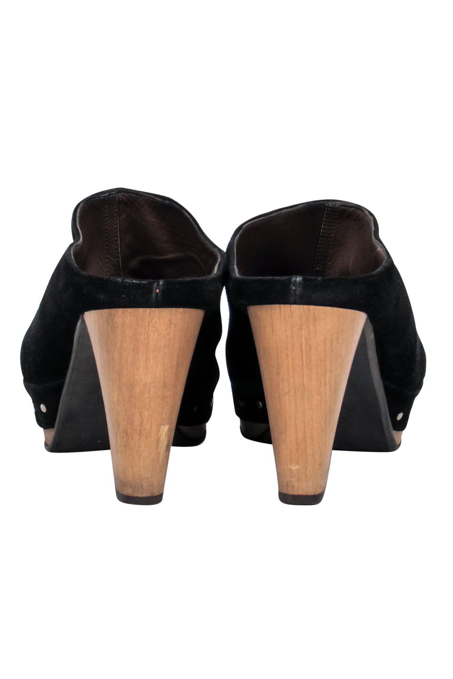 Marni Black Studded Suede Clog Mules - Size 8.5