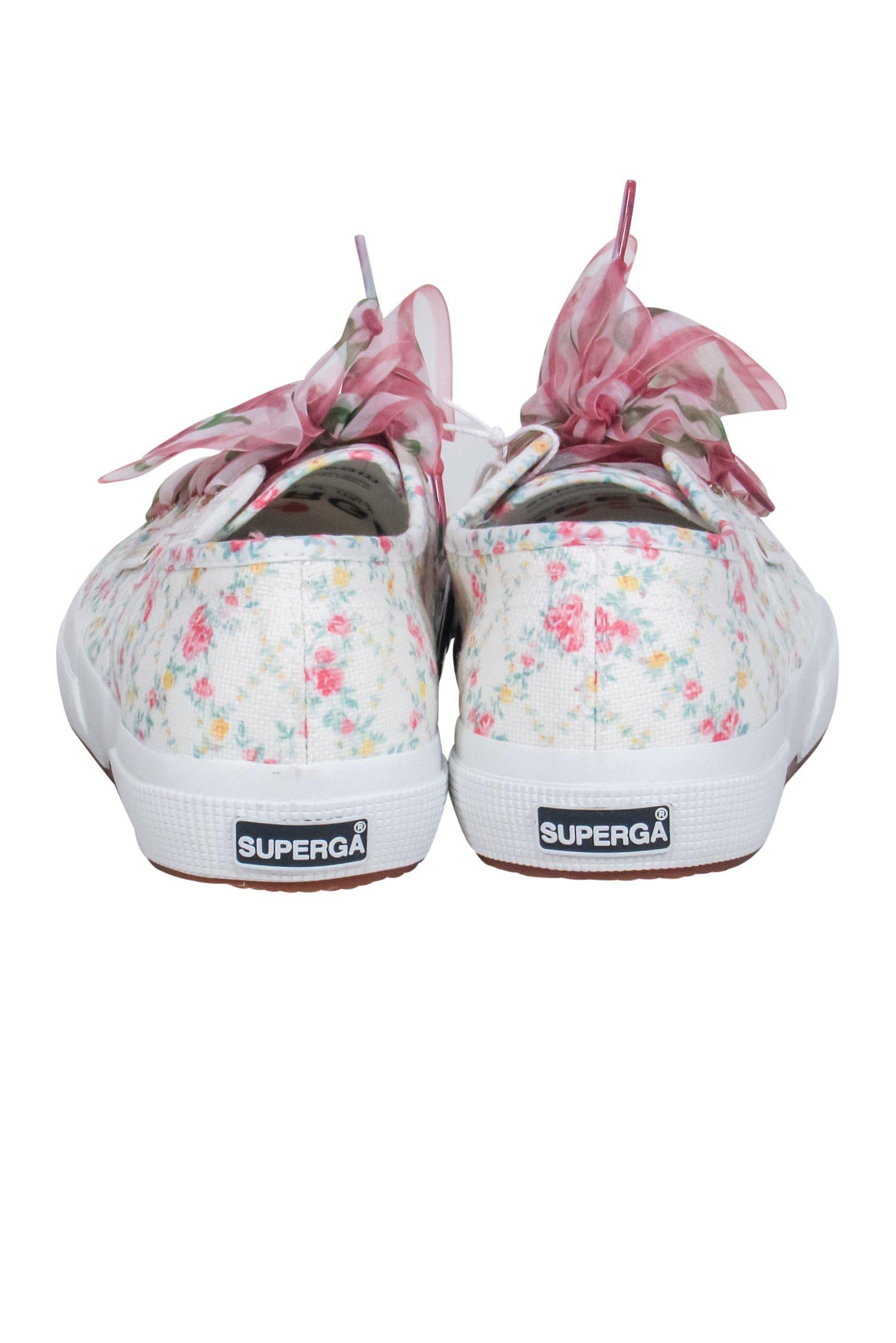 Superga x LoveShackFancy - Adorable White & Multicolored Floral Print Lace - Up Sneakers in Size 7.5