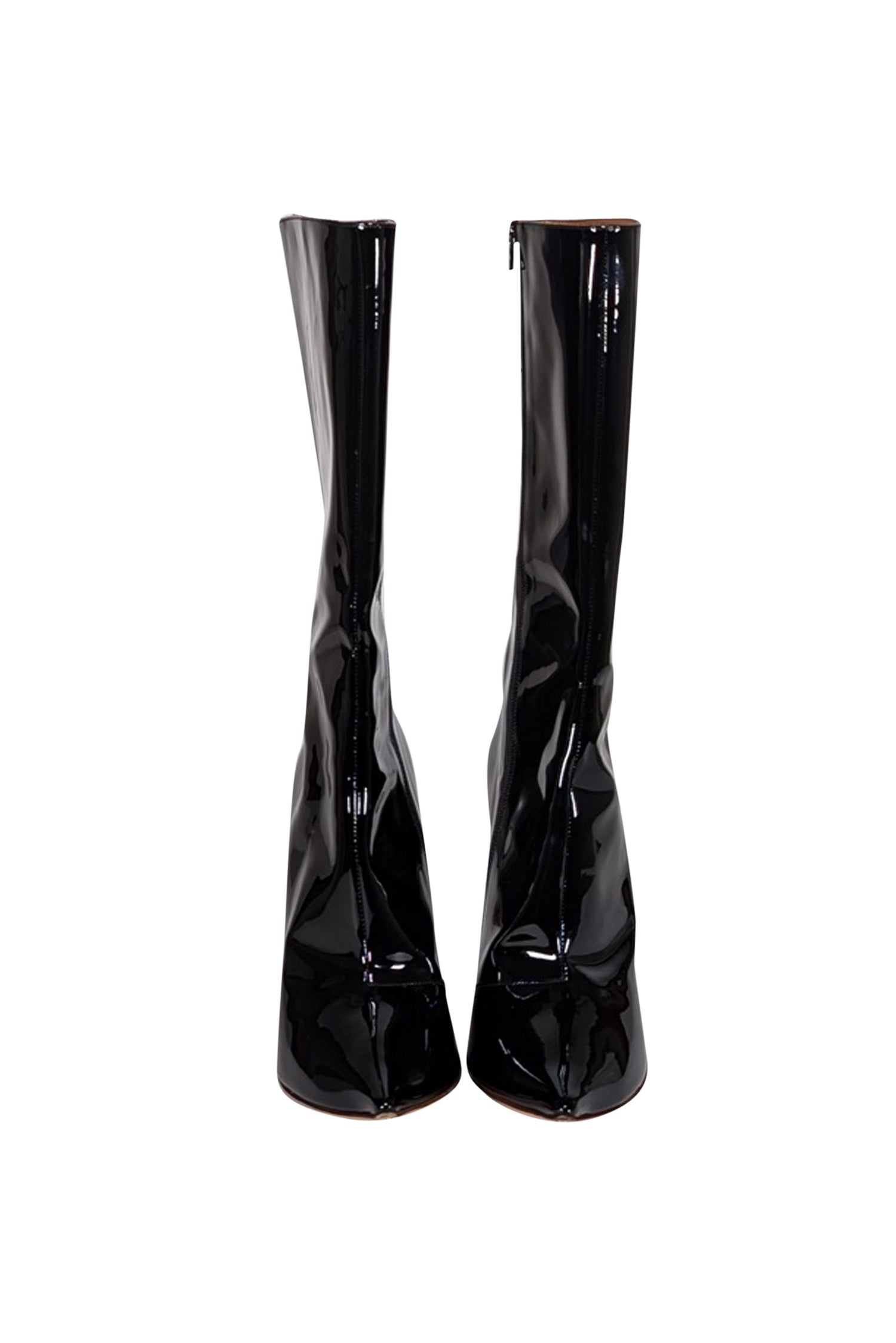 Y/Project - Stunning Black Patent Leather Pointed Toe Mid - Calf Boots Size 9