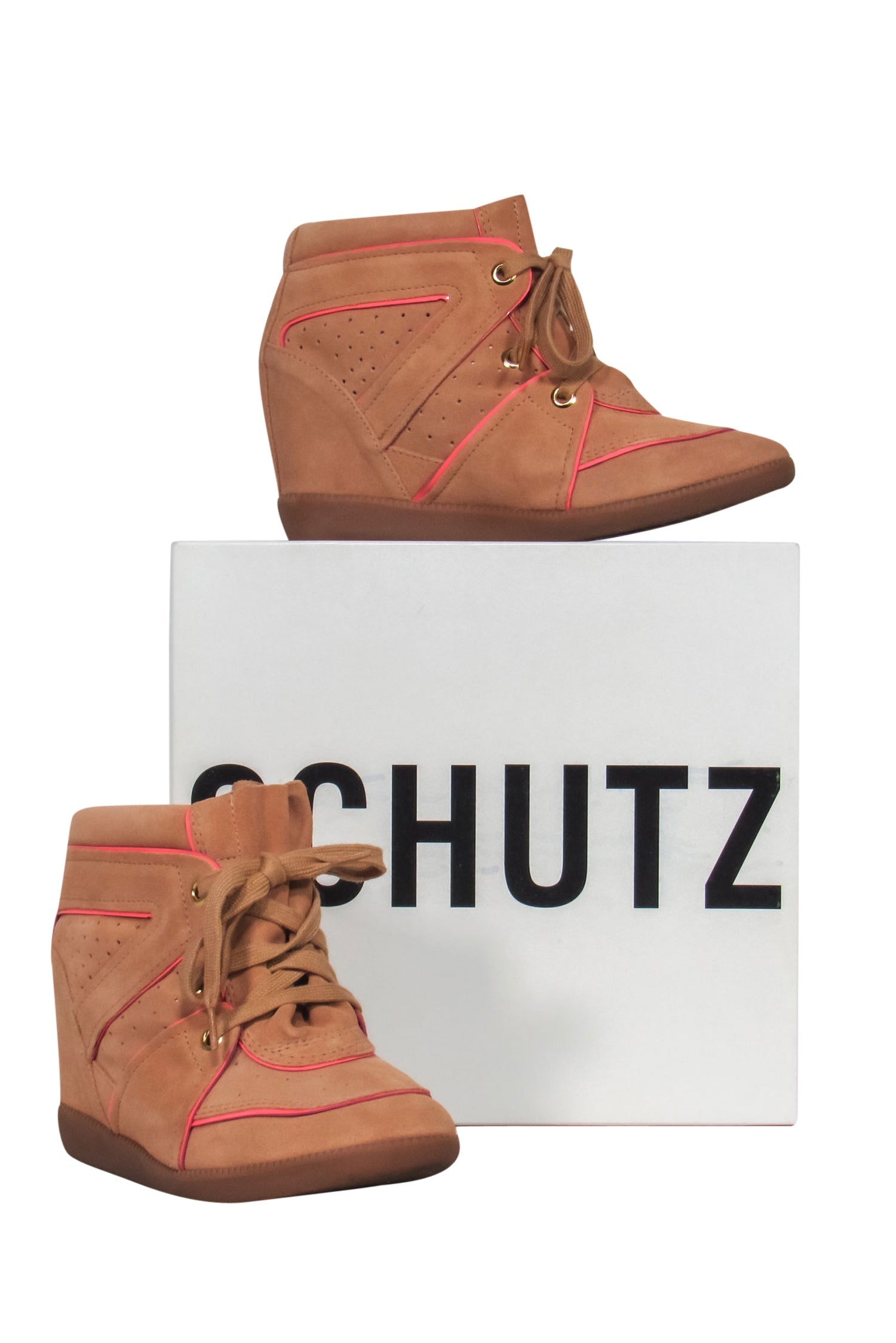 Schutz Tan Saint Bridget Suede High-Top Sneakers - Size 9, Trendy Footwear!