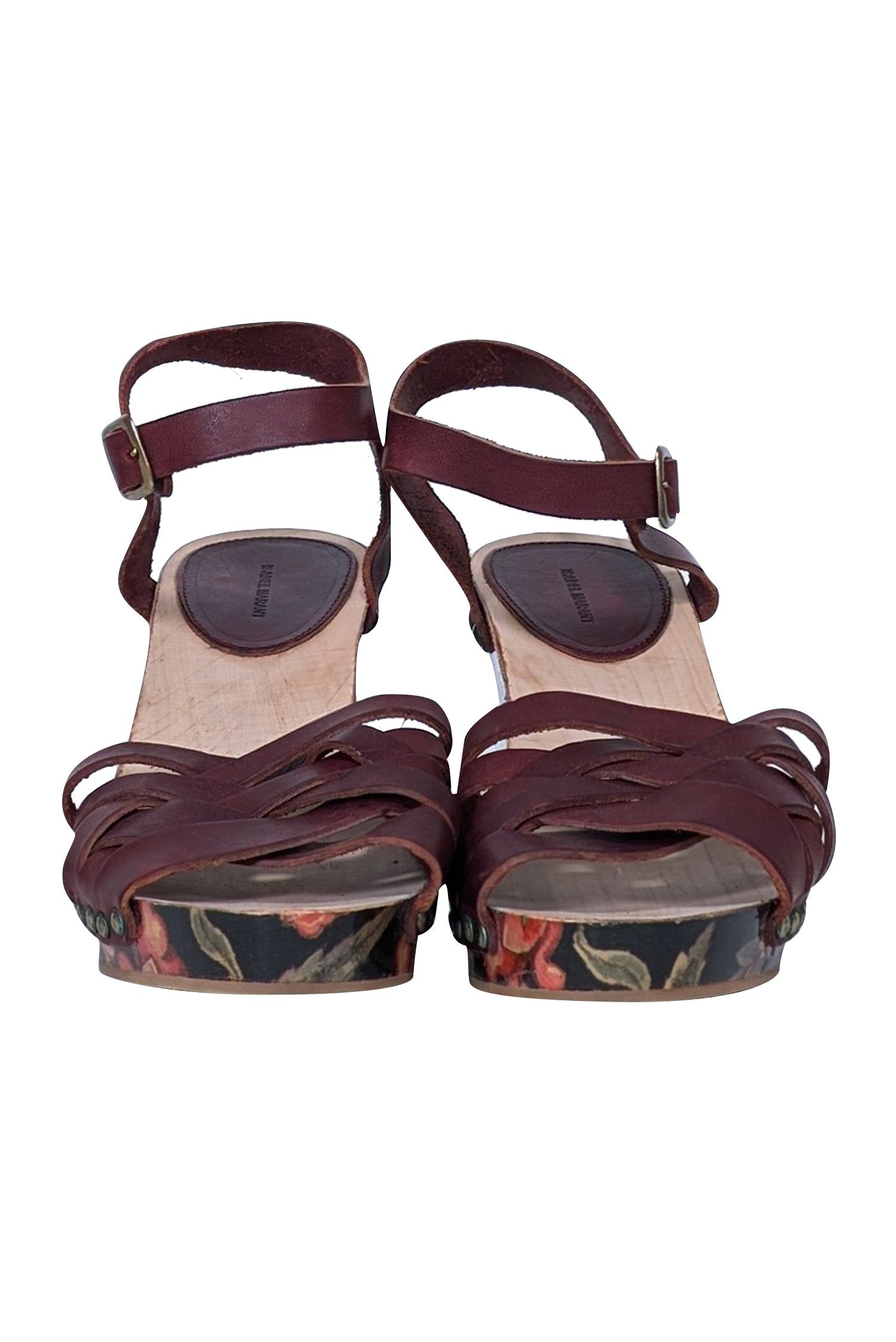 Isabel Marant's Stunning Maroon Floral Print Wooden Strappy Sandals - Size 9