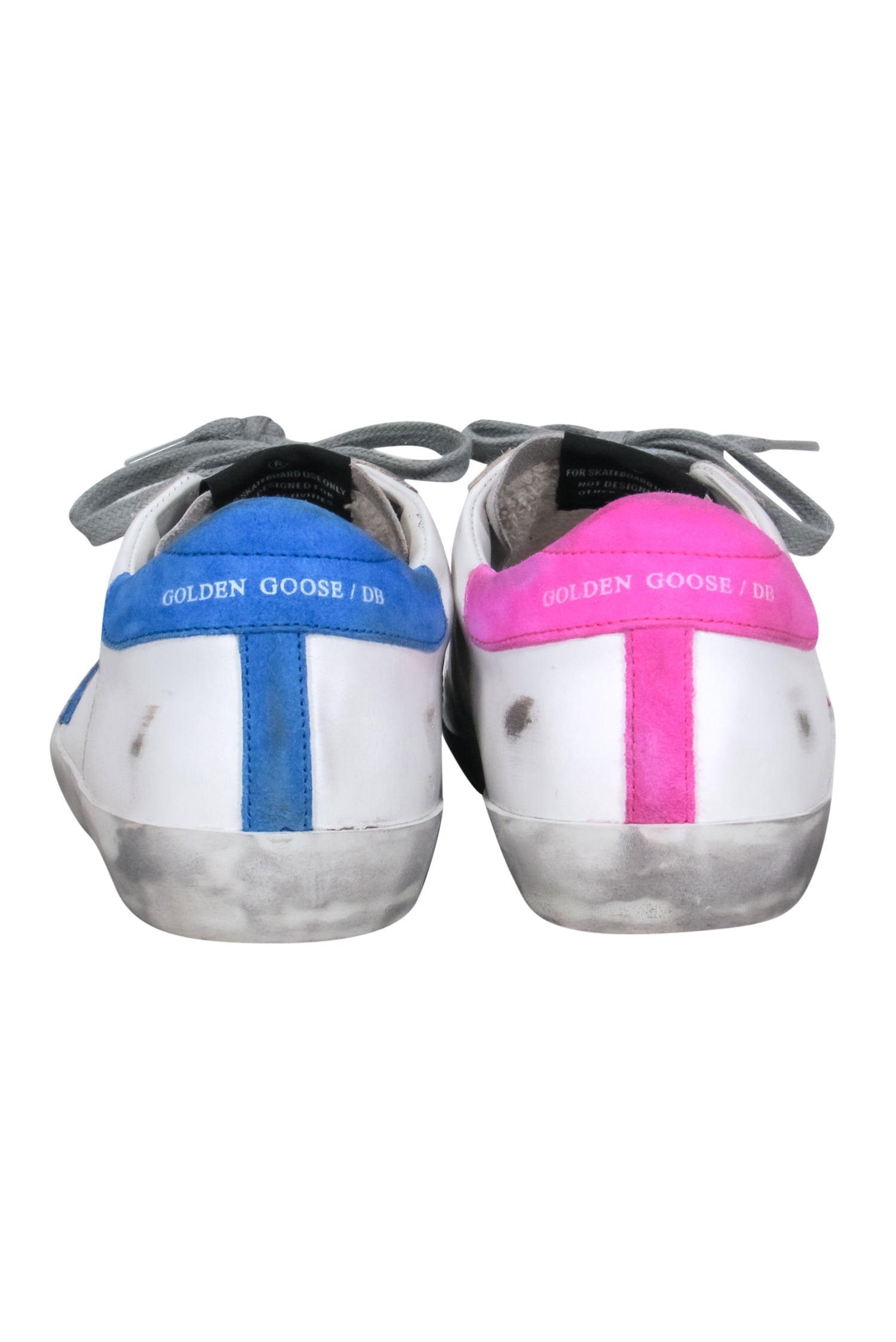 Golden Goose Private Edition White Sneakers with Stunning Blue & Pink Trim - Size 10