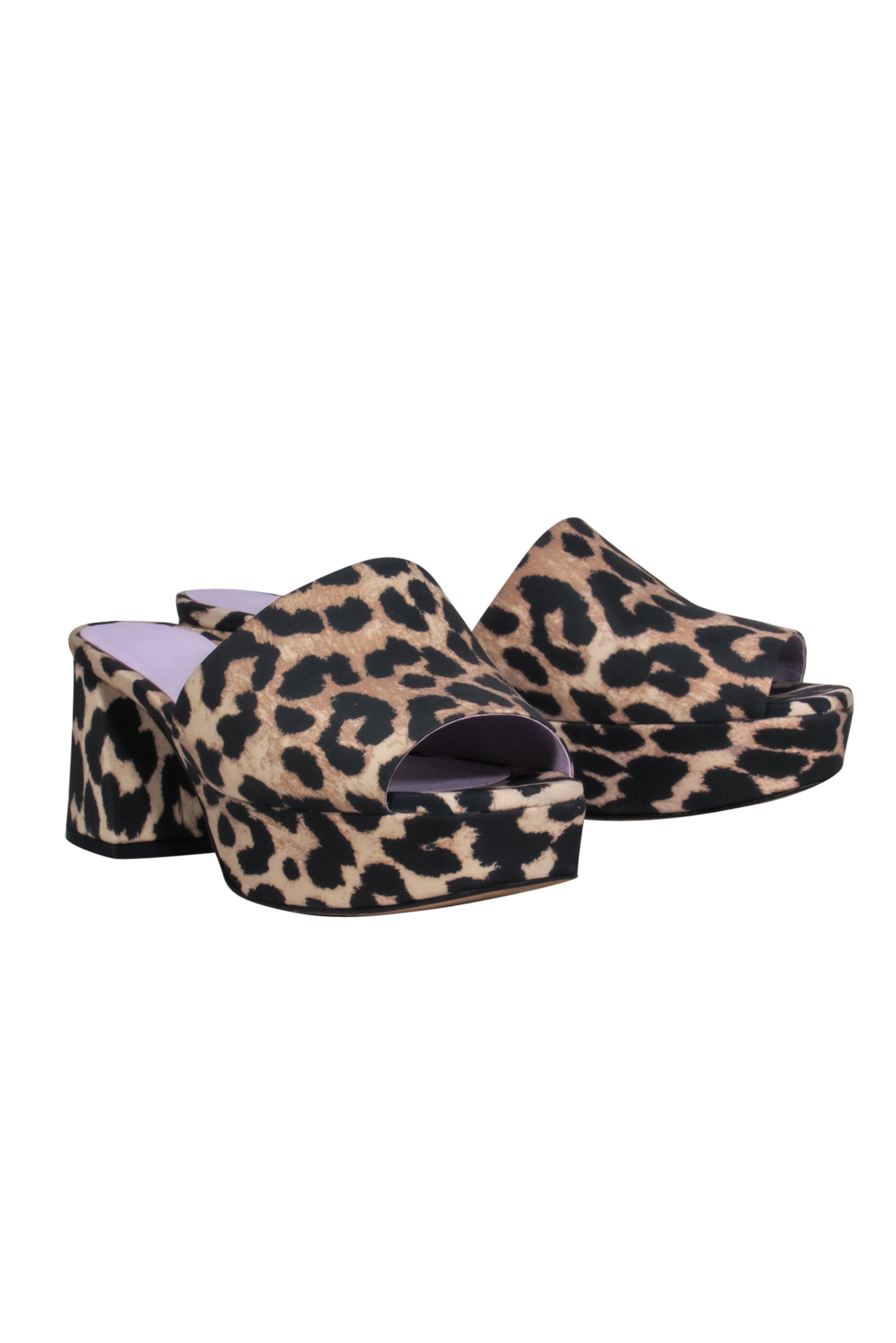Ganni Leopard Print Open Toe Mule Sandals with Square Heel - Size 8