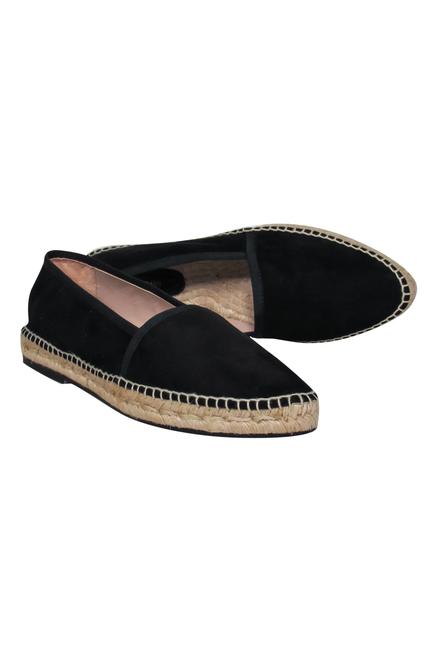 Stuart Weitzman's Luxurious Black Suede Almond Toe Espadrille Flats - Size 10.5