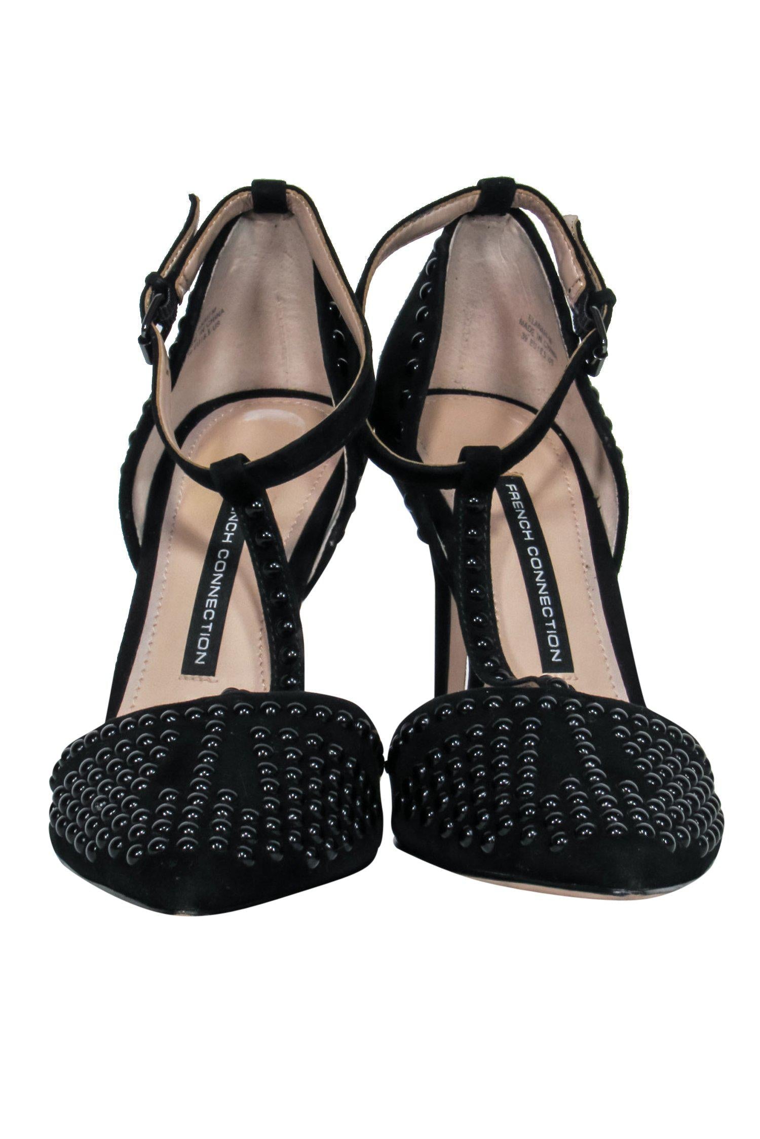 French Connection Elanah Black Suede Studded Pointed Toe Pumps - Size 8.5