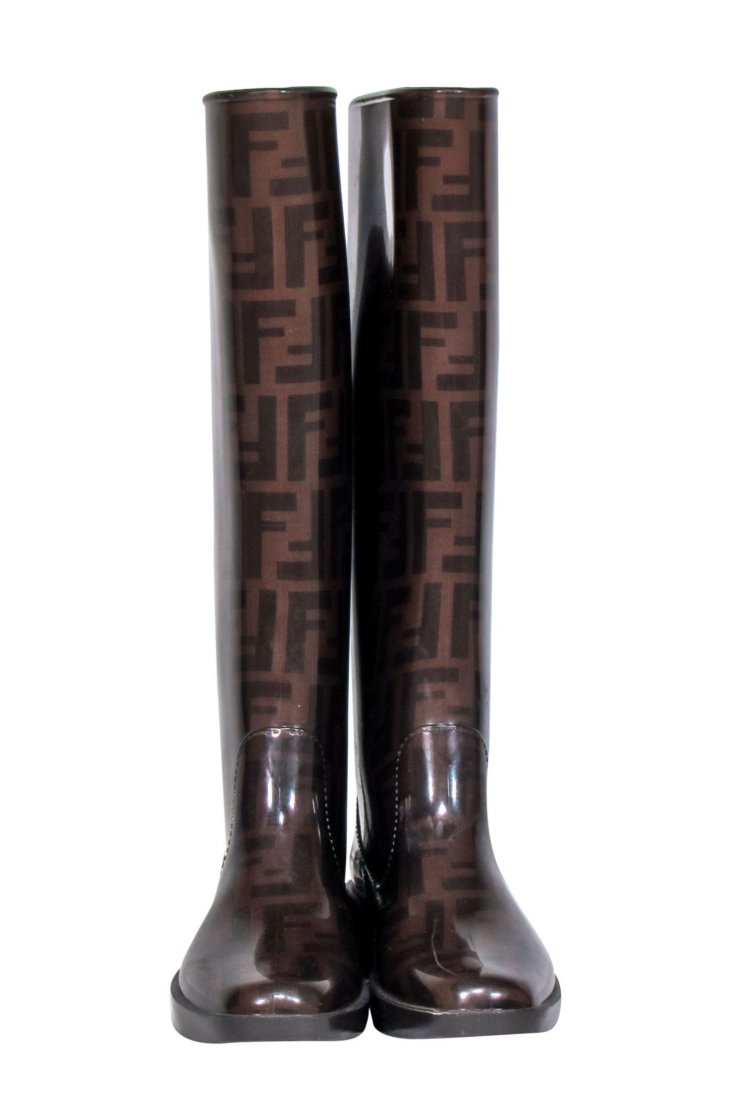 Fendi Brown Monogram Print Platform Rain Boots - Size 5: A Fashion Statement for Rainy Days