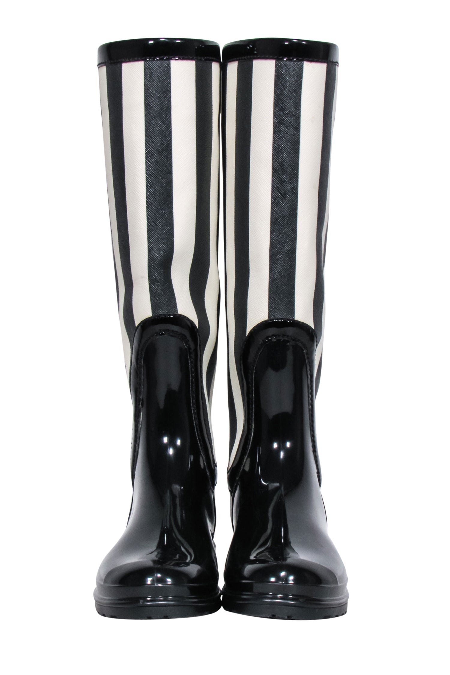 Dolce & Gabbana's Stylish Black & Cream Striped Rain Boots - Size 8