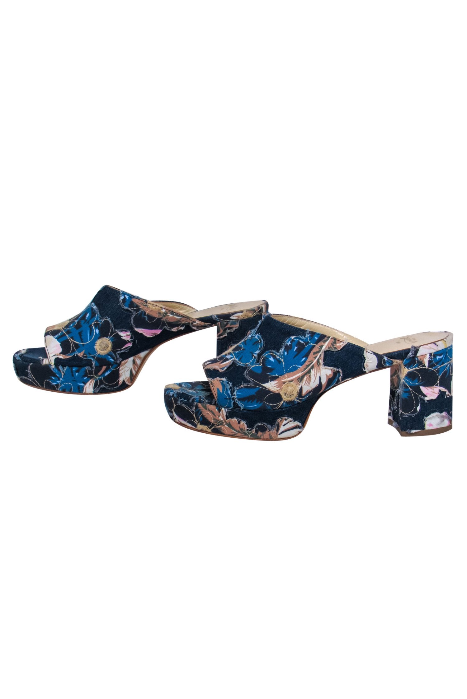 Butter Dark Wash Denim Floral Mule Pumps - Size 8