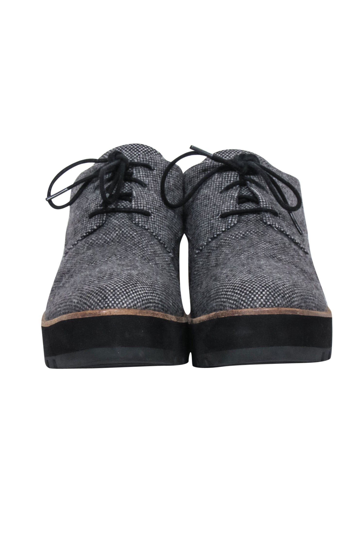 Eileen Fisher Grey Tweed Lace-Up Loafers - Size 9.5 - Trendy Winter Must-Have