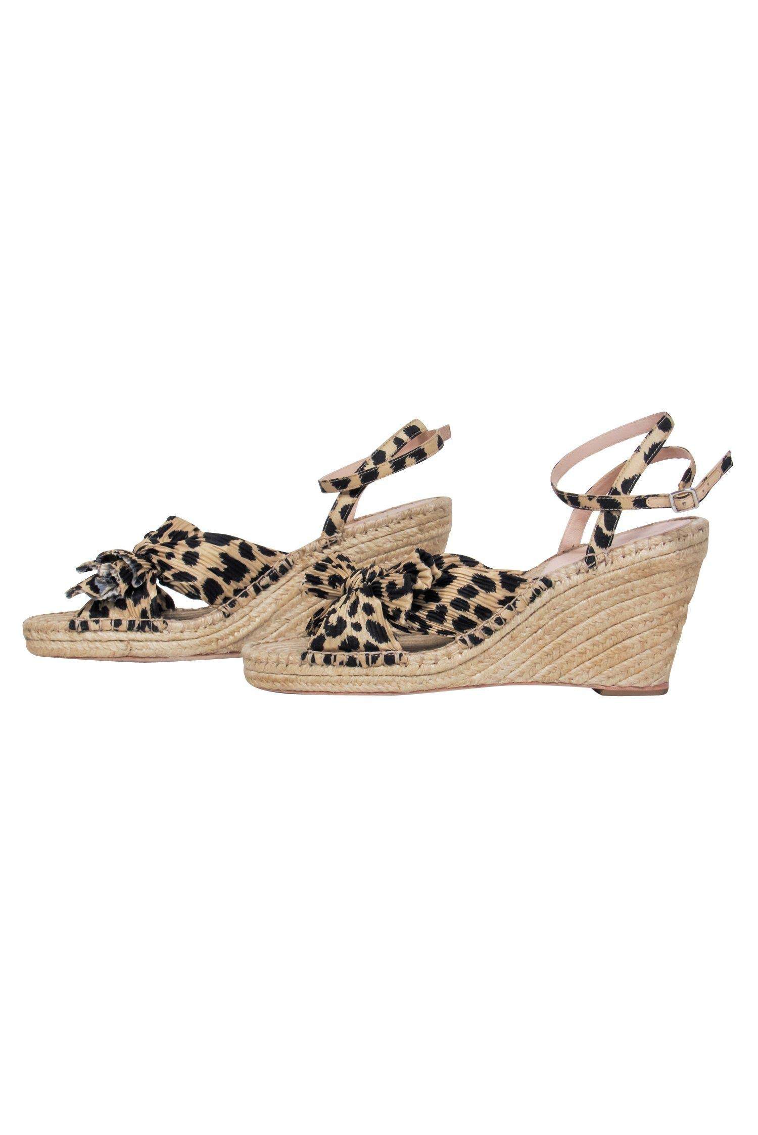 Loeffler Randall - Beige Leopard Print 'Charley' Open Toe Wedges with Bow, Size 9.5