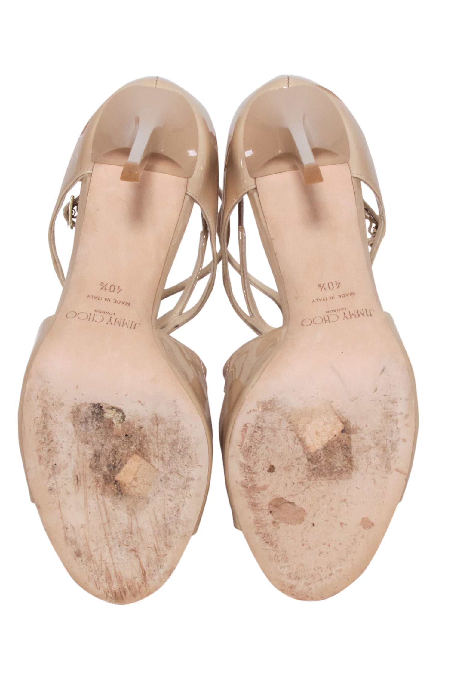 Jimmy Choo Nude Patent Leather Open-Toe Heels - Size 10.5: Step into Elegance!