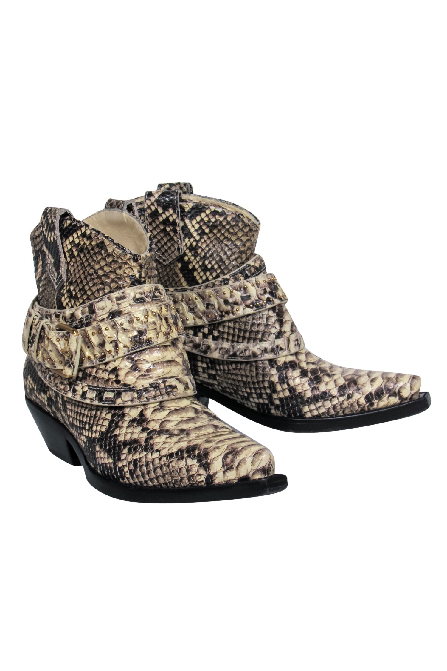 Zimmermann Beige Snakeskin Embossed Studded Cowboy Booties - Size 6.5