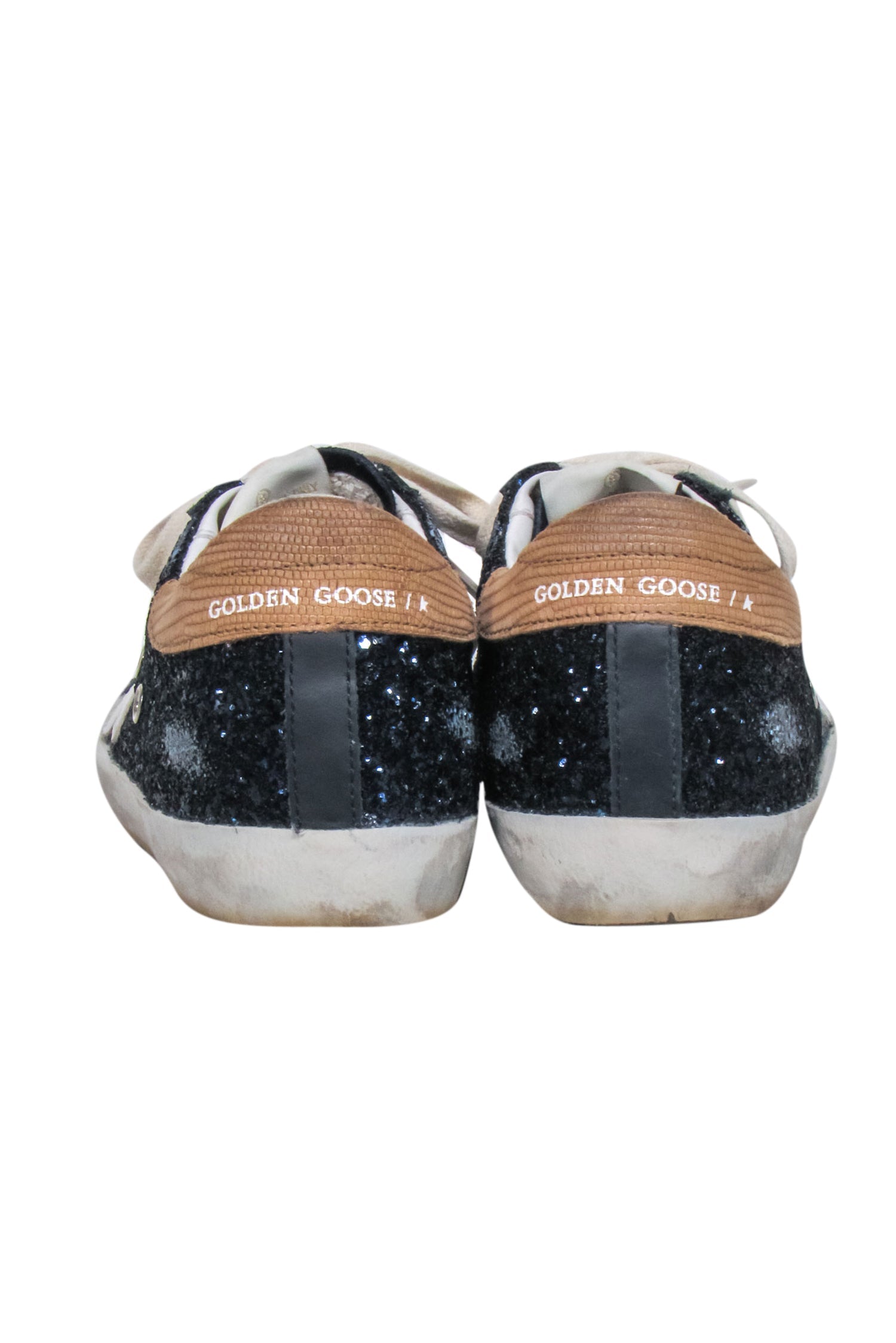 Golden Goose Navy Glitter & Suede Toe Sneakers with White Star - Size 9 - Make a Fashion Splash!