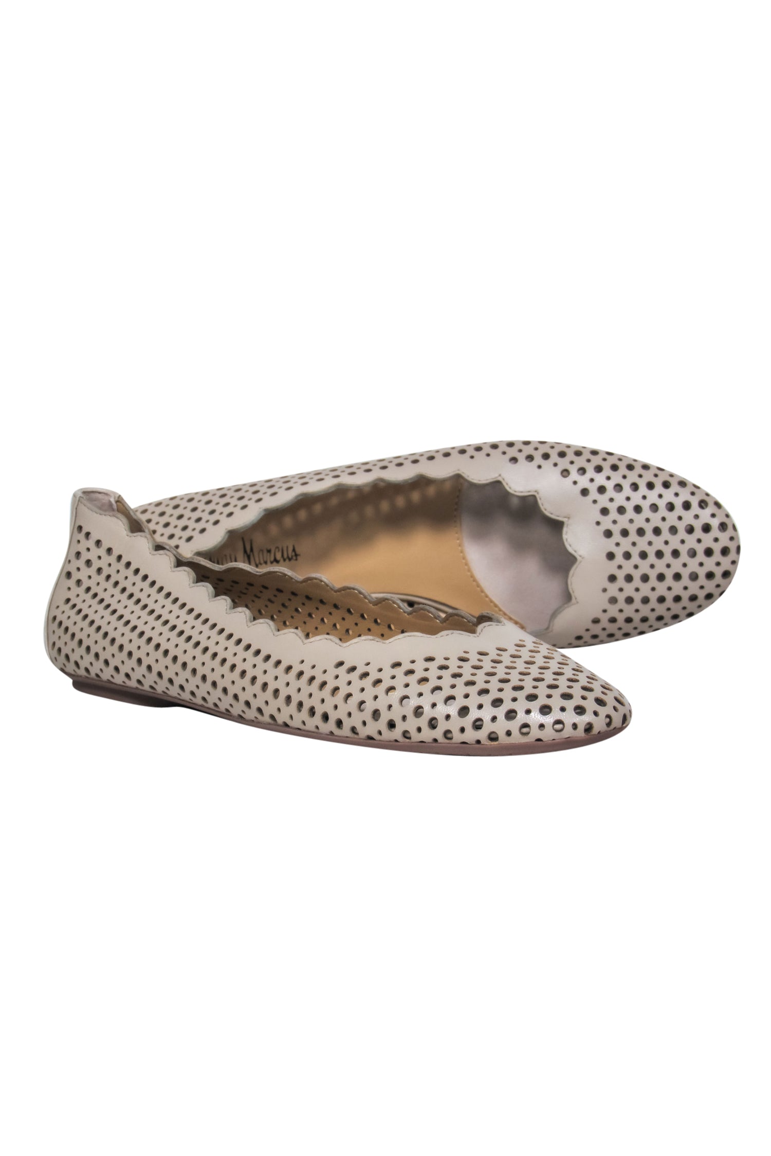 Neiman Marcus Taupe Pinhole Laser Cut Leather Ballet Flats - Size 8: Elevate Your Style!