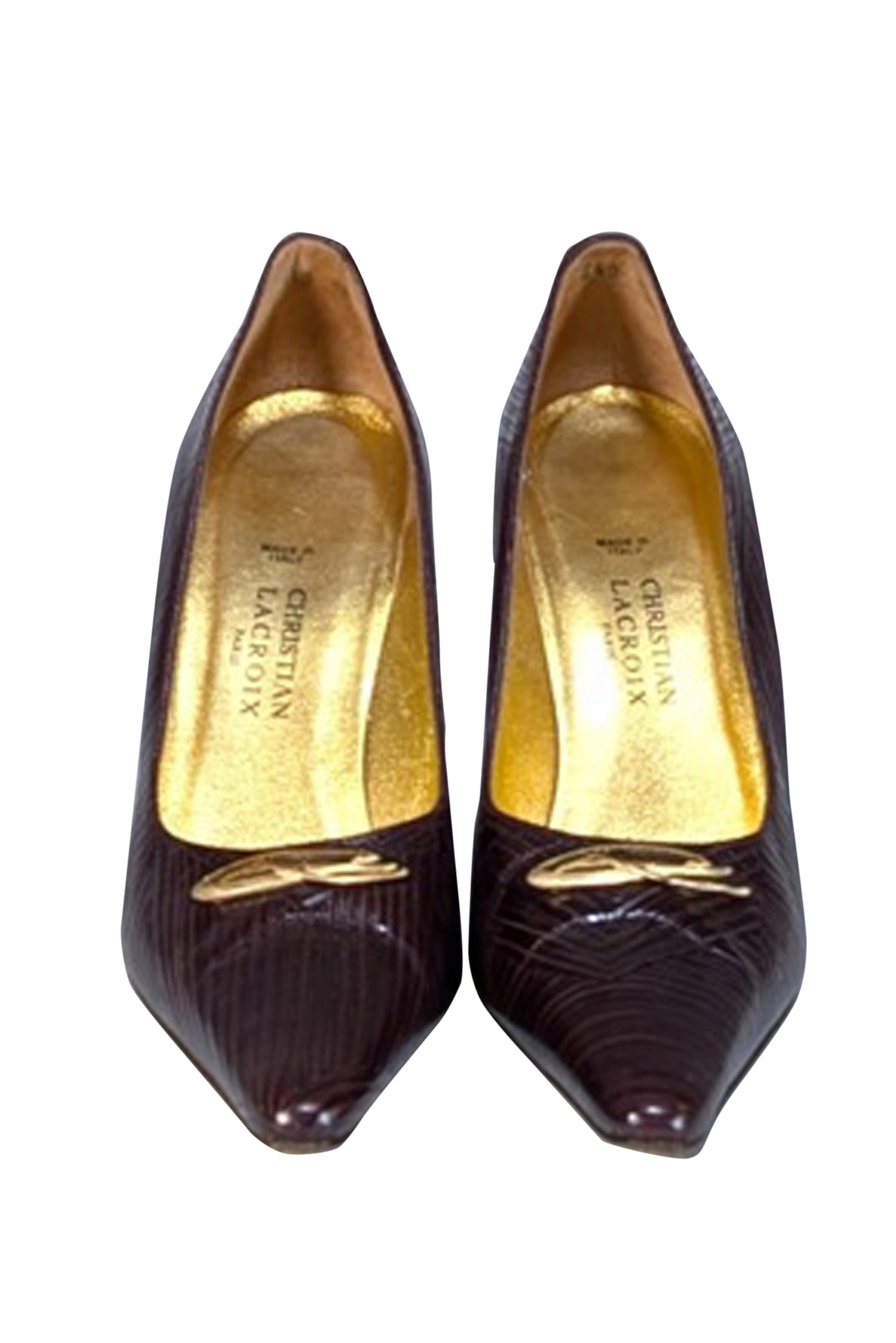 Christian LaCroix Brown Textured Leather Pumps - Size 8, Vintage Office Chic