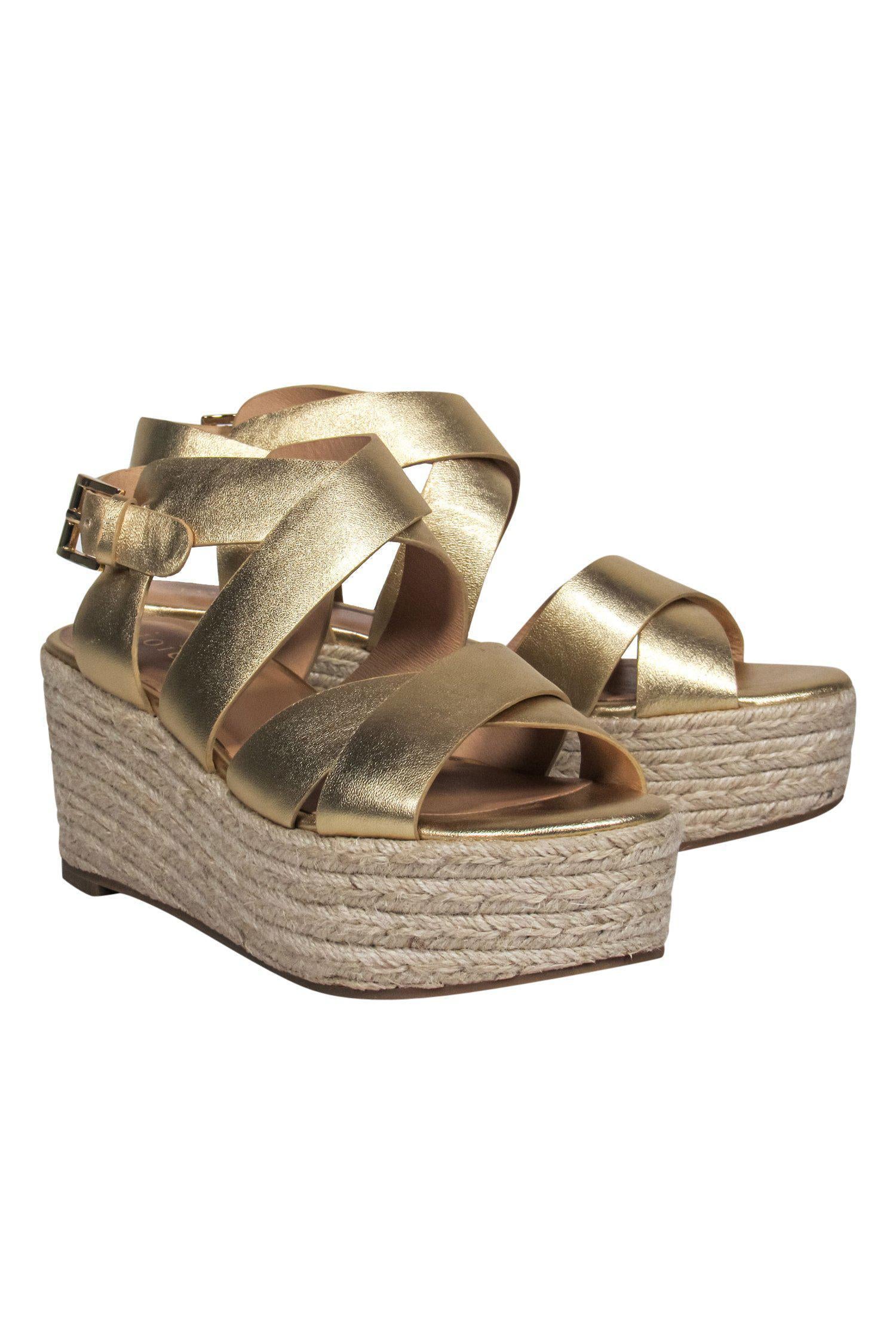 Joie Gold Strappy Woven Platform Wedges - Size 9, Summer Must-Haves