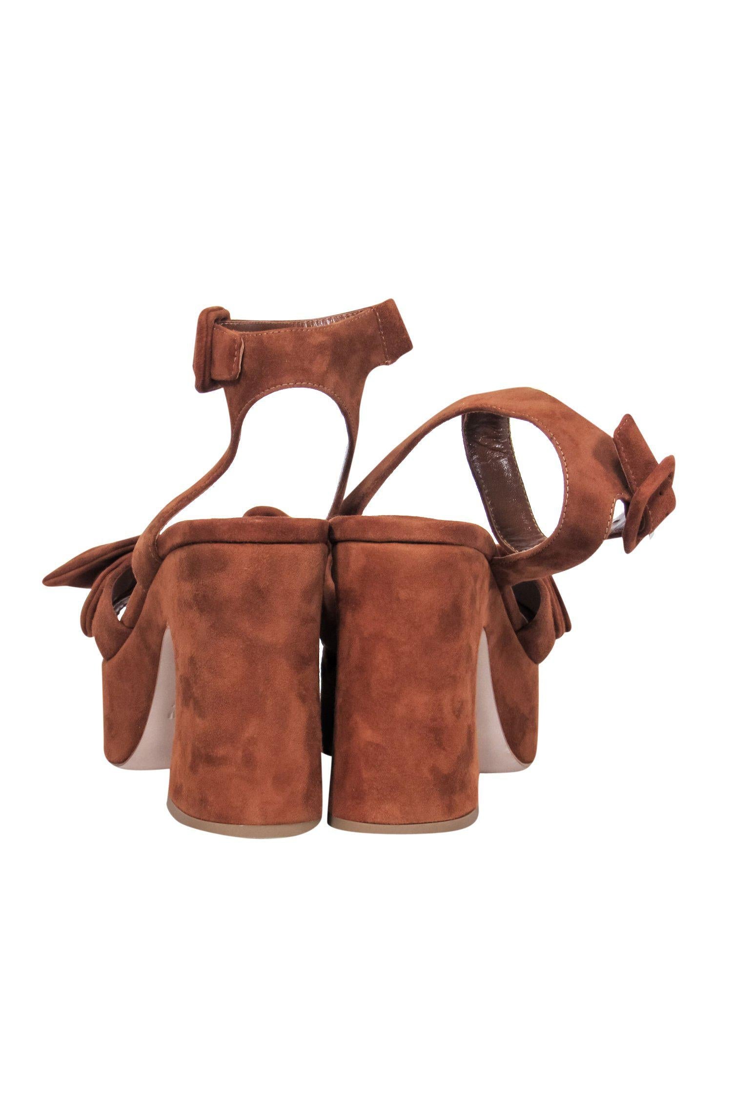 Miu Miu Brown Suede Bow Platform Sandals - Size 6.5