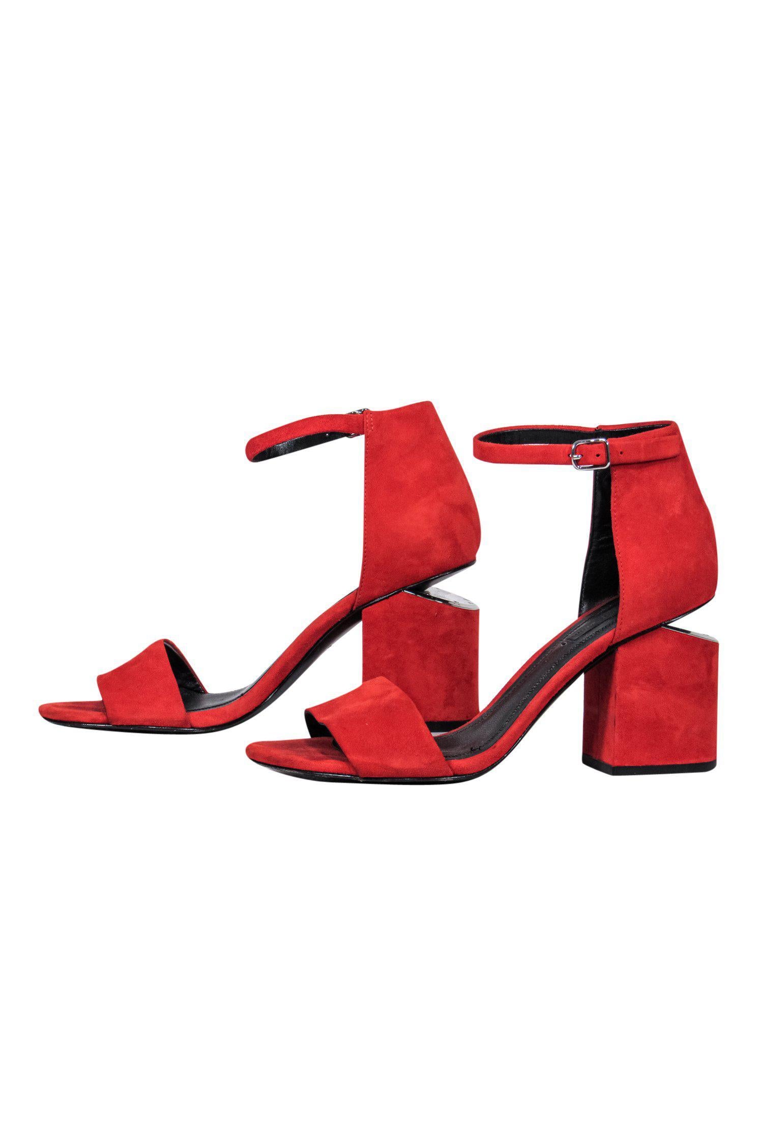 Alexander Wang Red Suede Strappy Pumps with Heel Cutout - Size 7: A Fashion Statement!