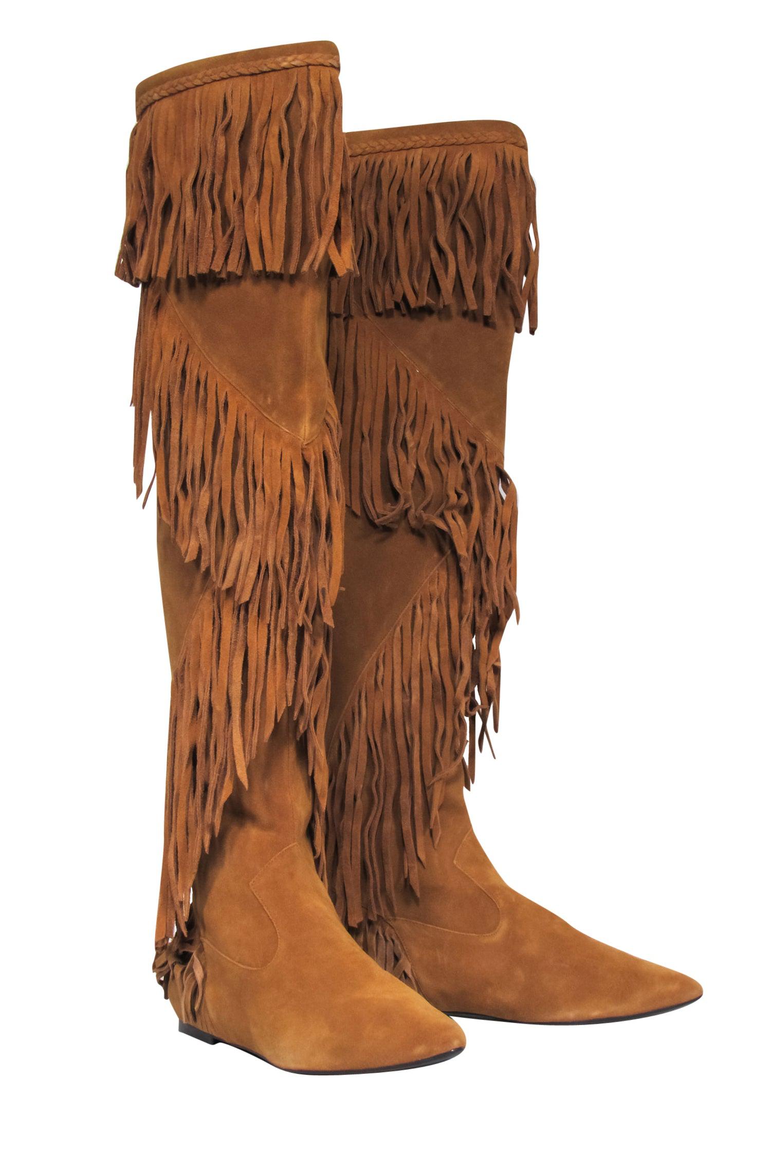 Sam Edelman Tan Suede Fringed Over-the-Knee Boots - Size 10 - Add Western Flare!