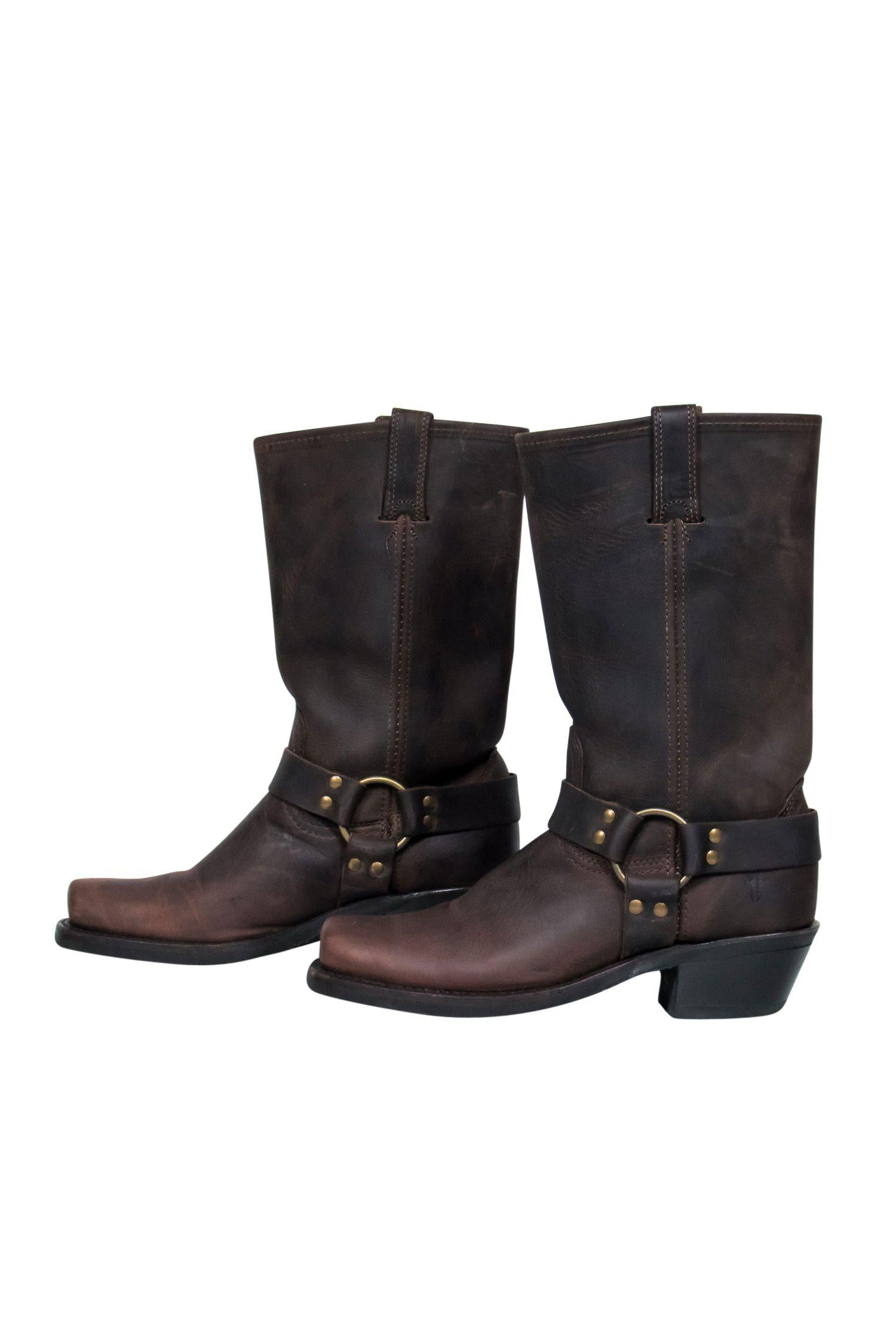 Frye Brown Western Leather Calf-High Boots - Size 9: Add Cowboy Cool to Your Look!