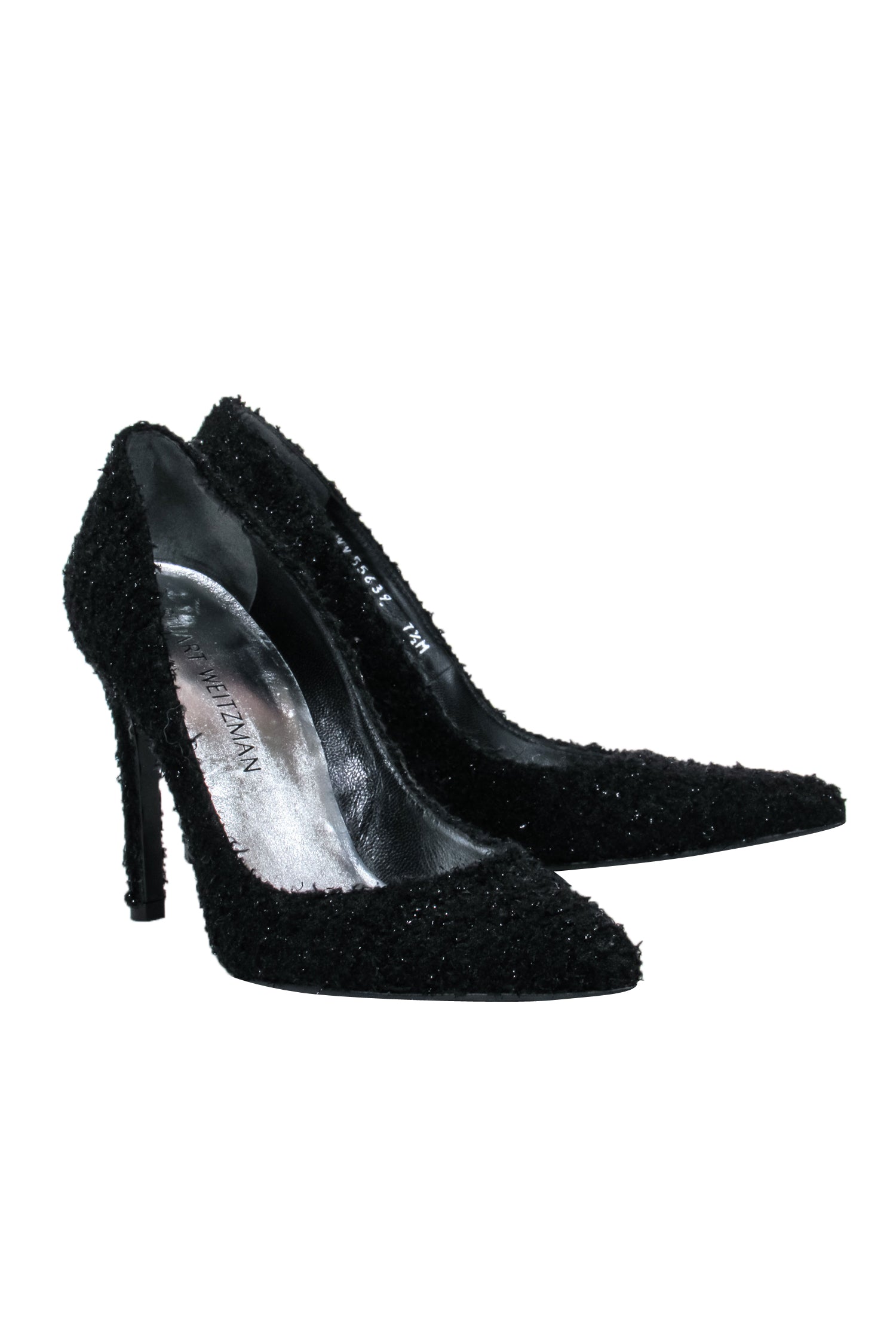 Stuart Weitzman's Glamorous Black Boucle Tweed Pointed Toe Pumps - Size 7.5