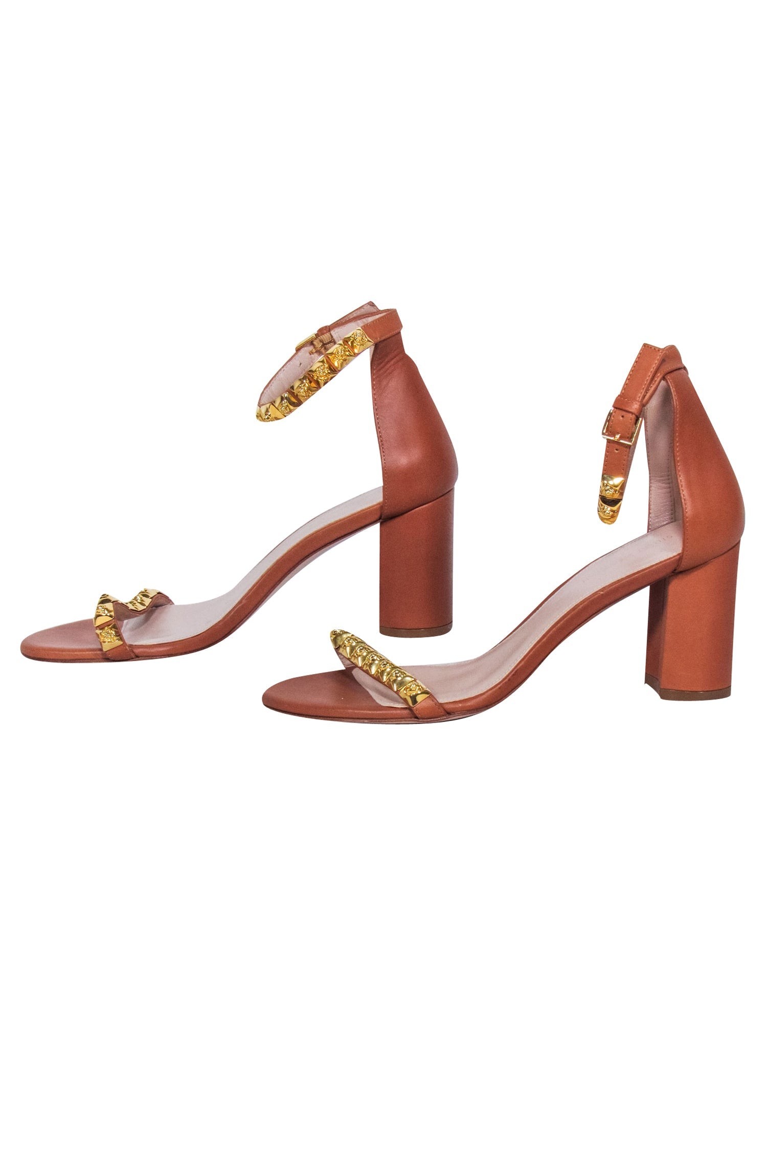 Stuart Weitzman Tan Studded 'Rosemarie' Leather Sandals - Size 7.5