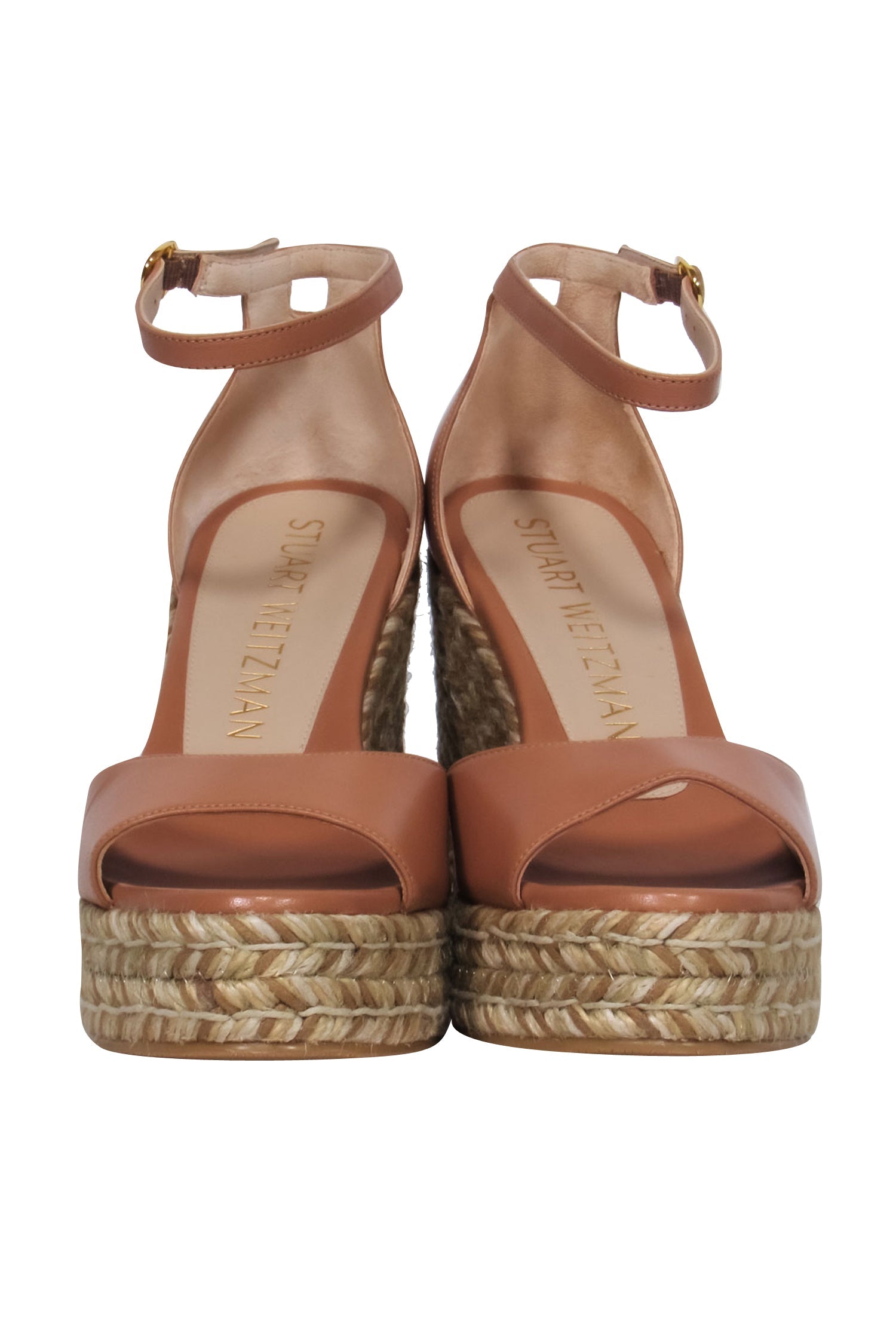 Stuart Weitzman - Glamorous Beige Leather Espadrille Platform Wedges in Size 7.5