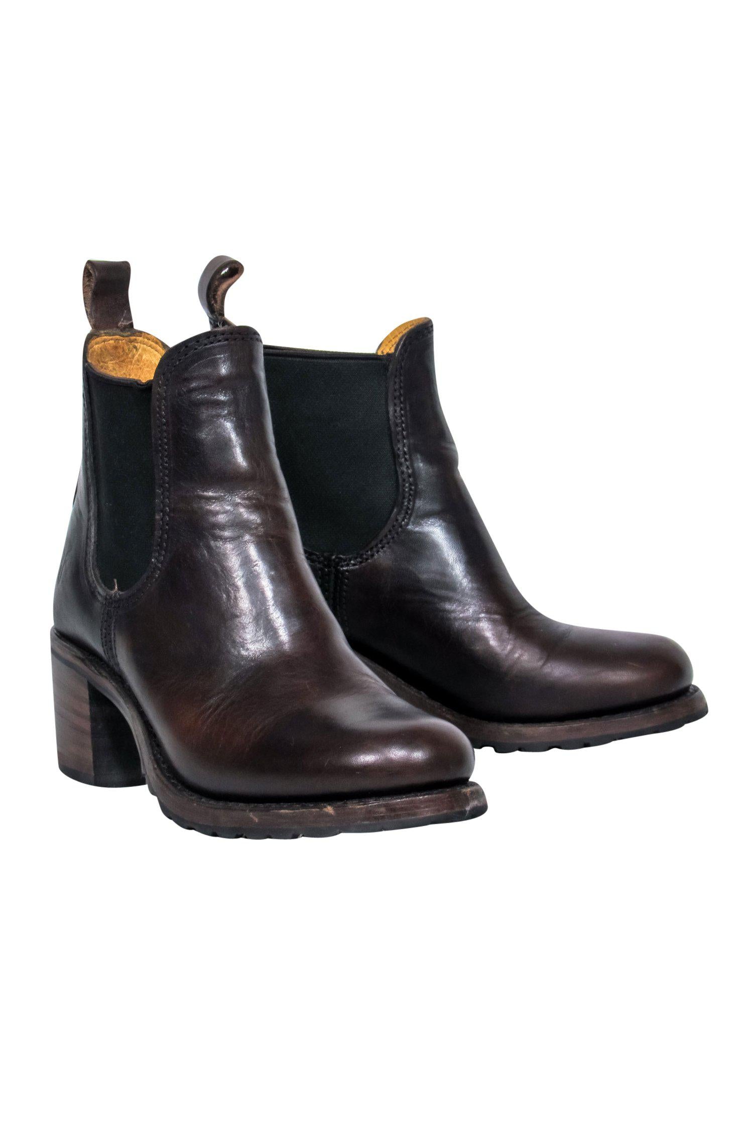 Frye's Gorgeous Brown Leather Block Heel Ankle Booties - Size 7