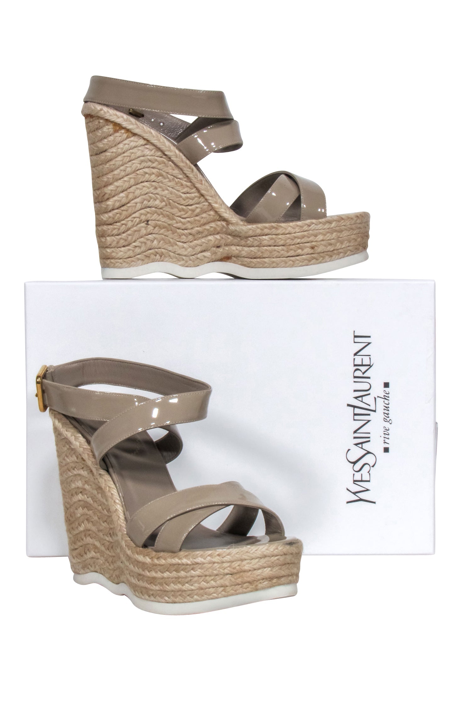 Yves Saint Laurent - Chic Beige Patent Leather Wedges Size 7