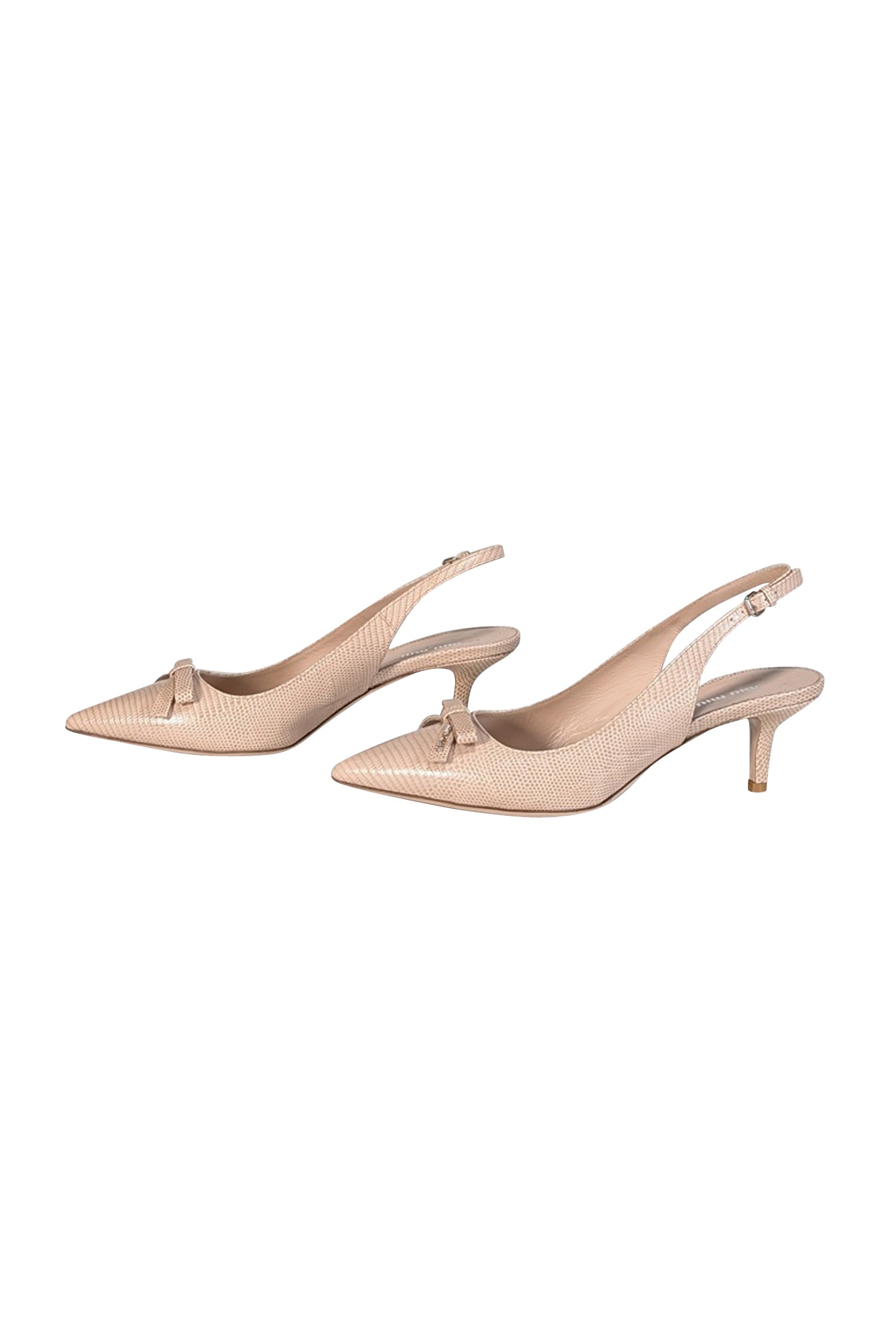 Miu Miu Beige Croc-Embossed Bow Toe Sling Back Heels - Size 11 - Glamour for Every Occasion