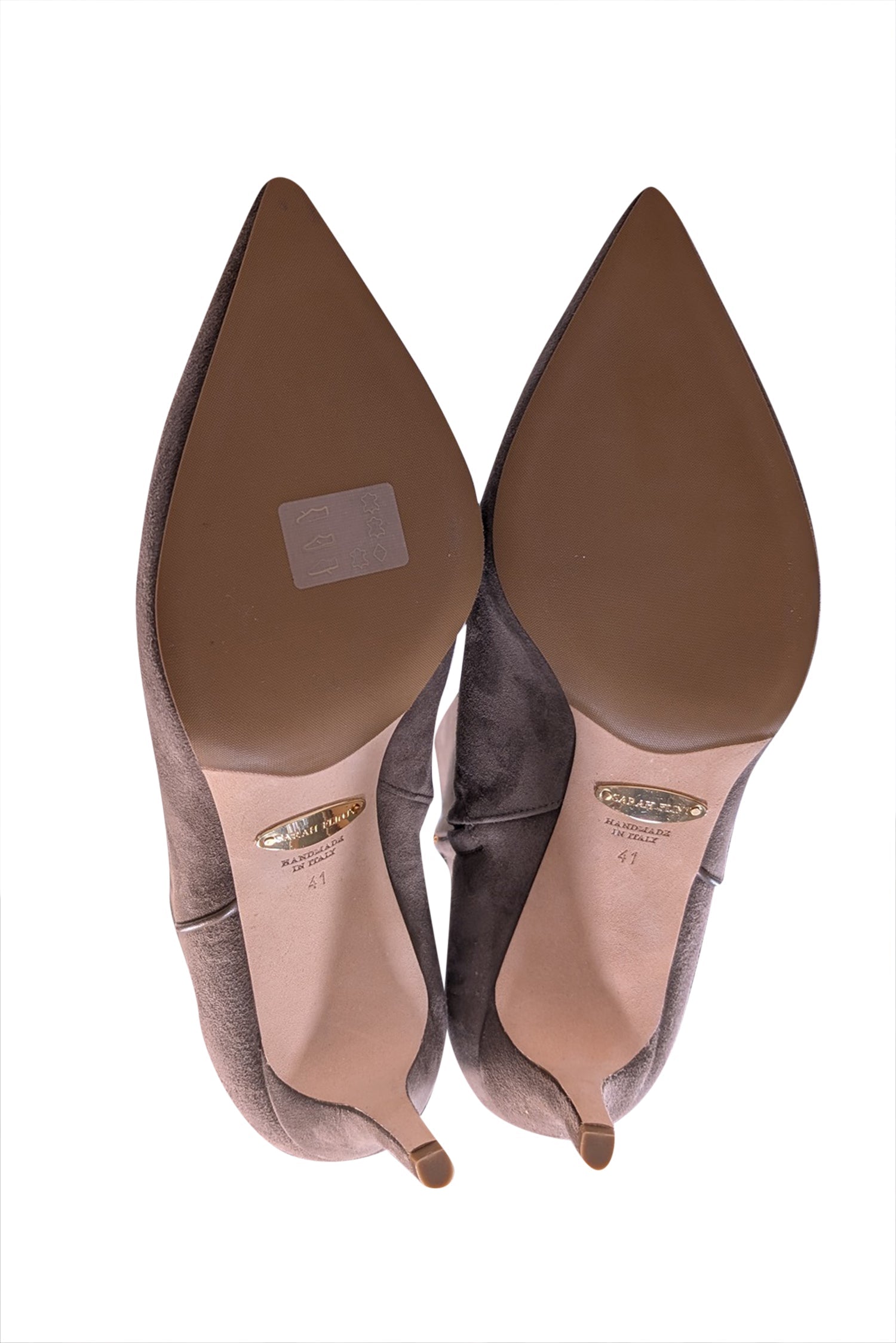 Sarah Flint Taupe Suede Pointed Toe Heel Boots - Size 11: A Must-Have for Style Lovers!
