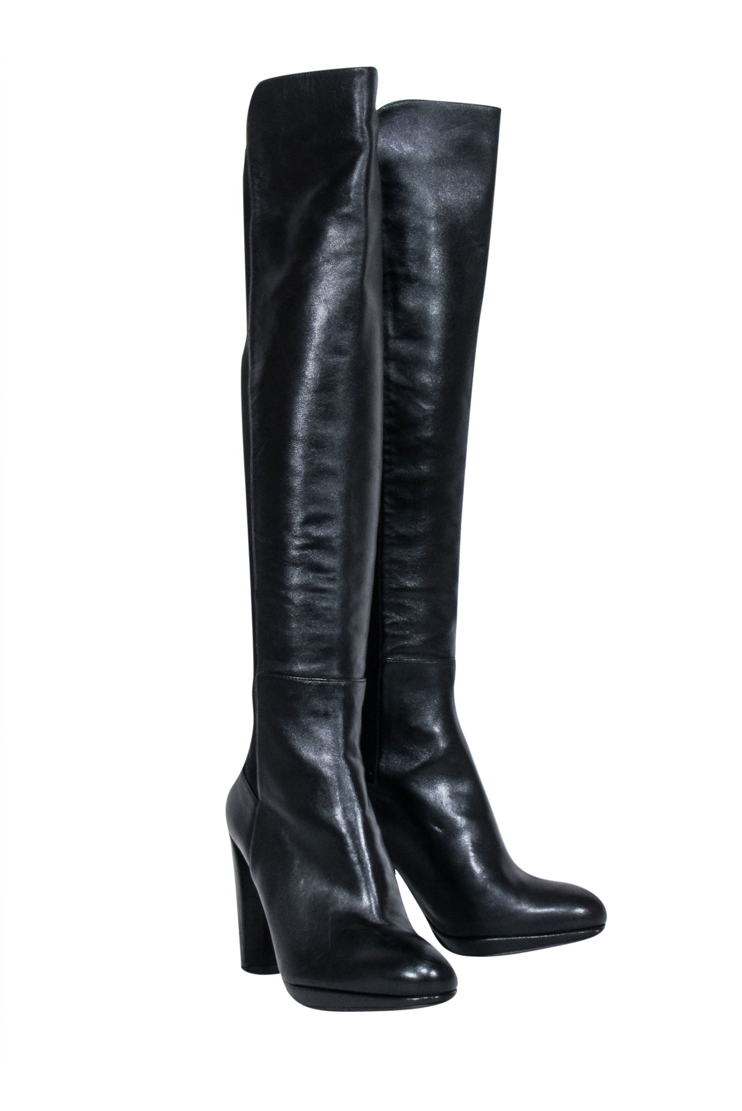 Stuart Weitzman Black Leather Tall Heel Boots - Size 8 - Irresistible Fashion Statement