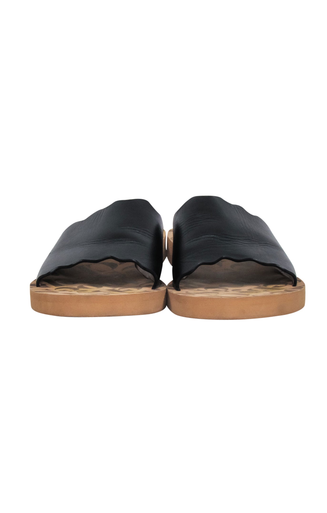 See by Chloe Black Leather Scallop Edge Slide Sandals - Size 10 - Perfect for Vacations