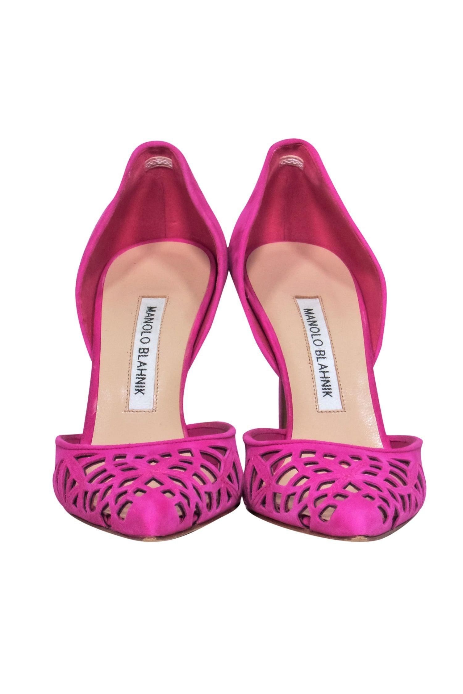 Manolo Blahnik Hot Pink Suede Cutout D'Orsay Pumps - Size 8: A Fashion Must-Have!