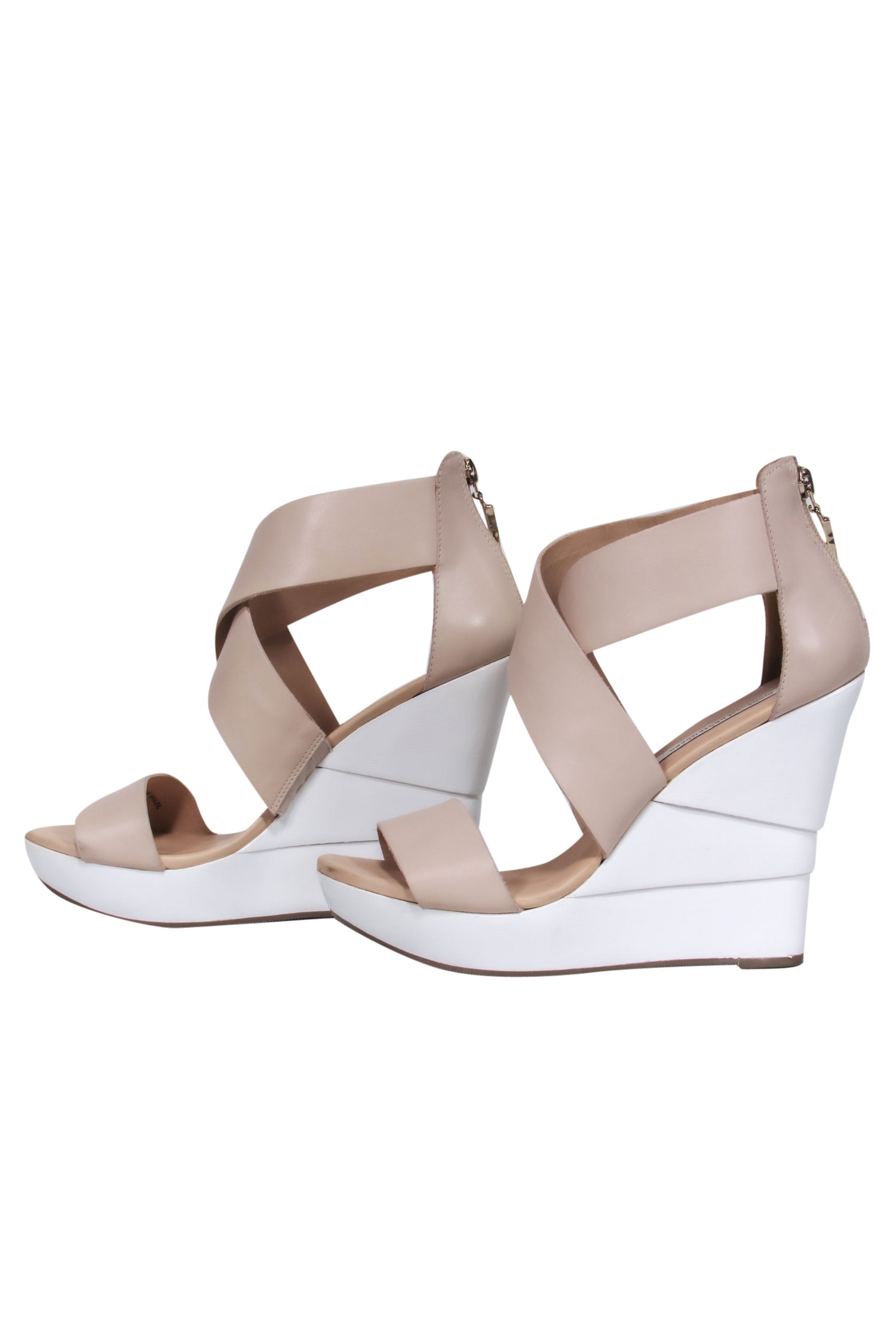 Diane von Furstenberg's Beige & White Strappy Leather Platform Wedges - Size 9 Summer Must-Have