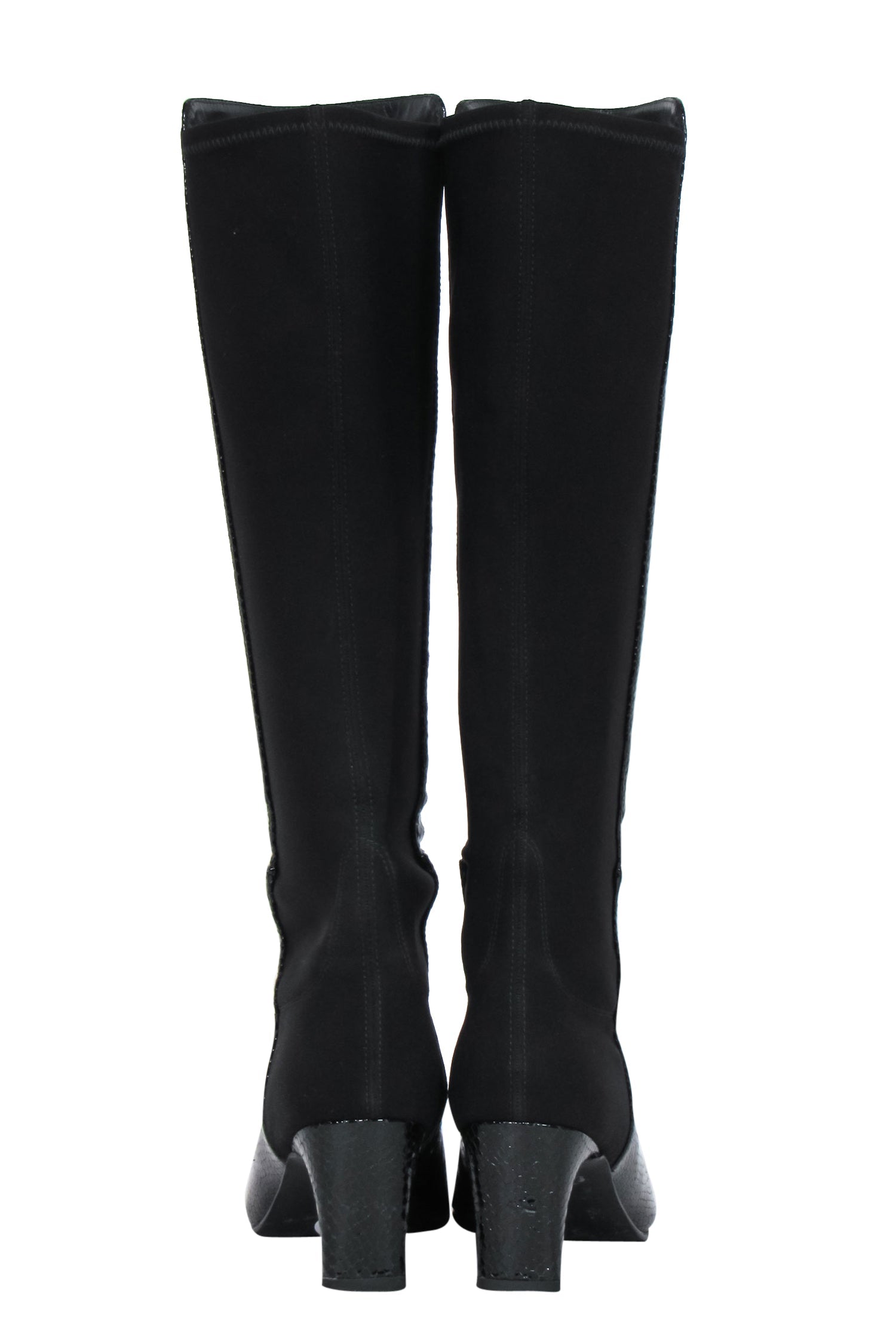 Stuart Weitzman's Alluring Black Reptile - Embossed Patent Leather Boots, Size 9