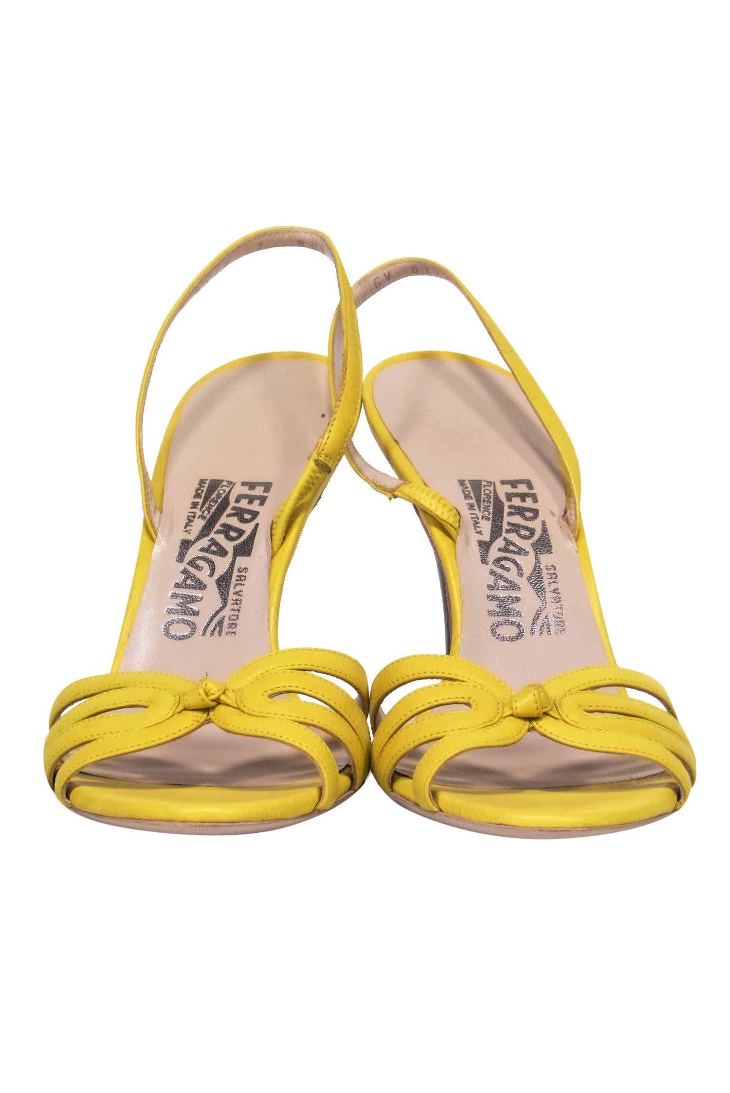 Ferragamo's Stunning Bright Yellow Strappy Slingback Pumps - Size 7