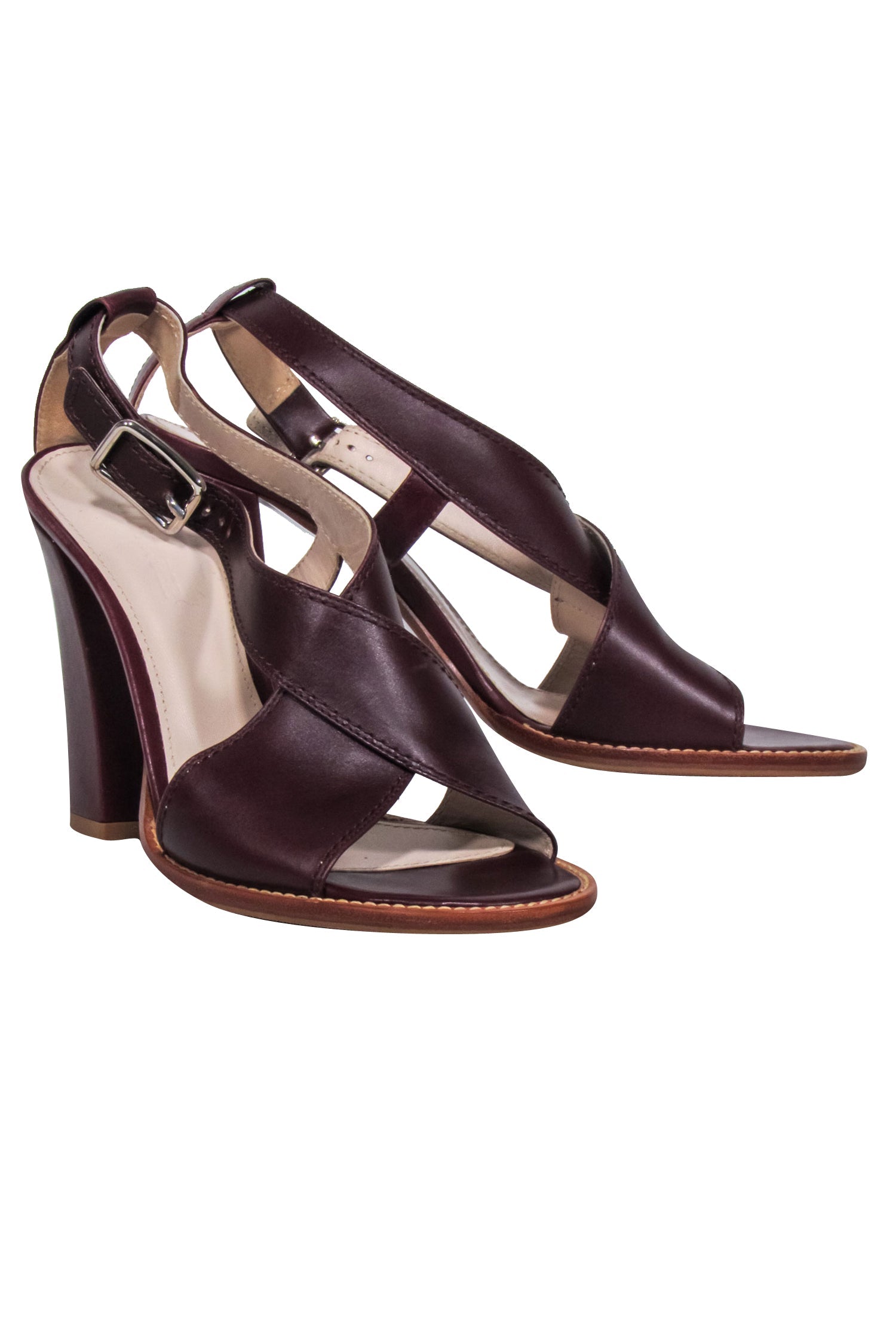 Jil Sander Maroon Strappy Block Heel Sandals - Size 8