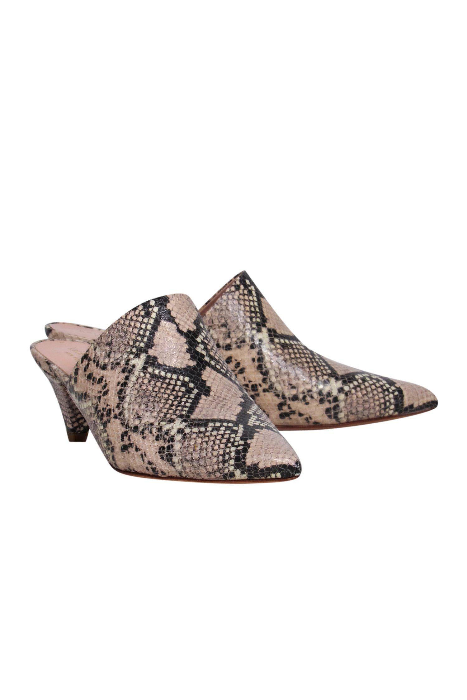 Kate Spade Ryan Beige Snakeskin Print Mule Kitten Heels - Size 8