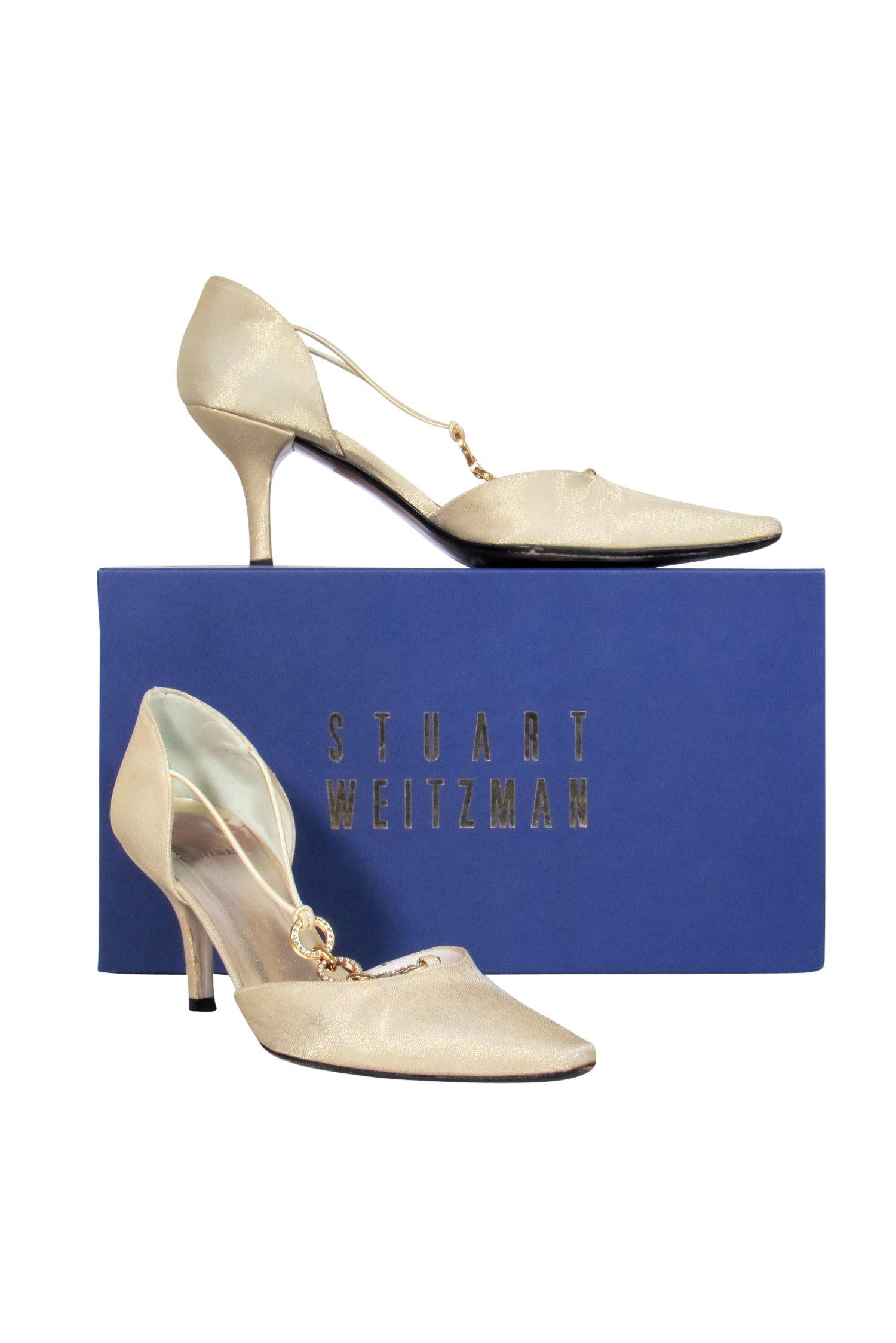 Stuart Weitzman Champagne Jeweled Ring Pointed Toe Heels - Size 6