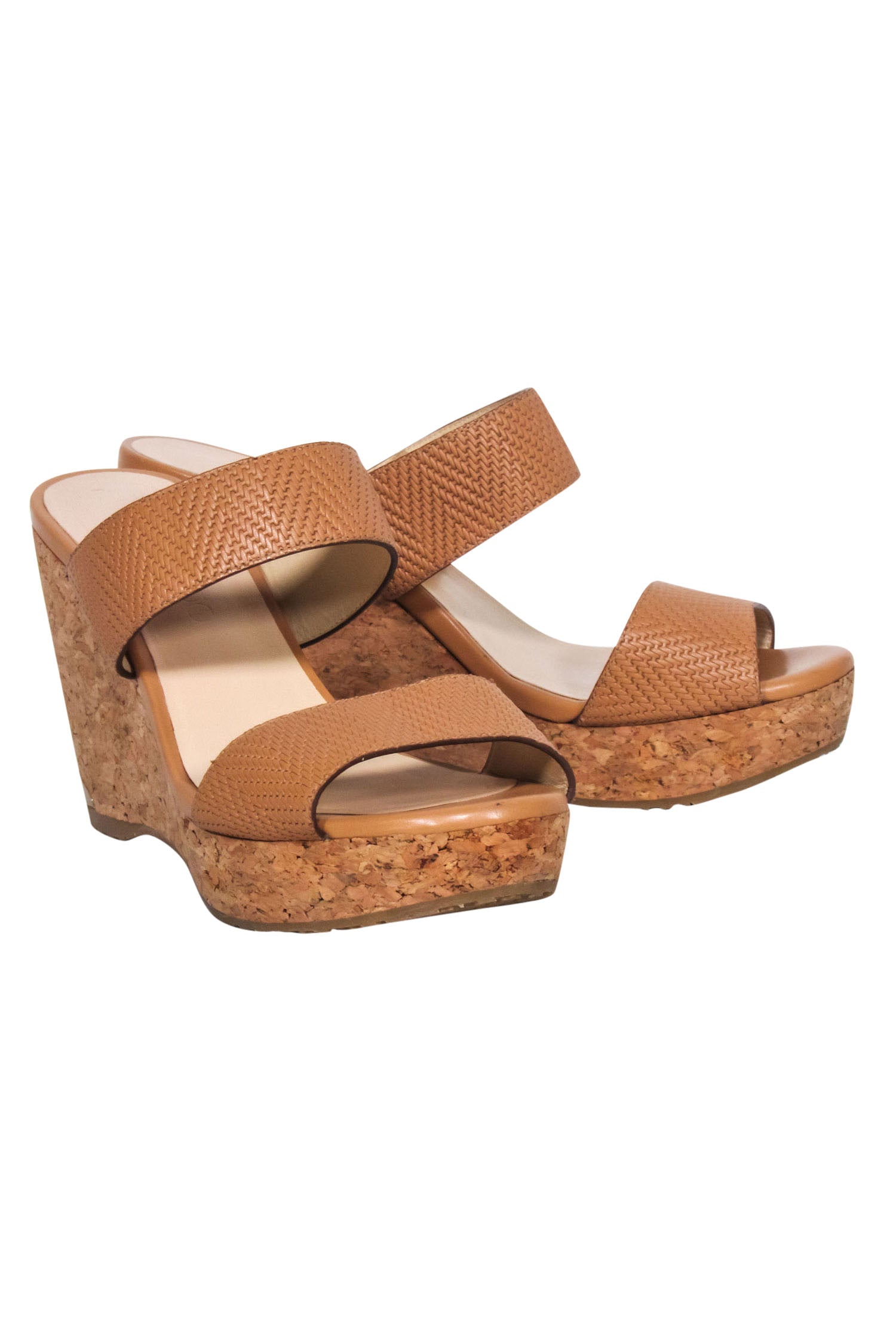 Jimmy Choo Tan Leather Cork Wedges - Size 8 - Perfect for Island Getaways